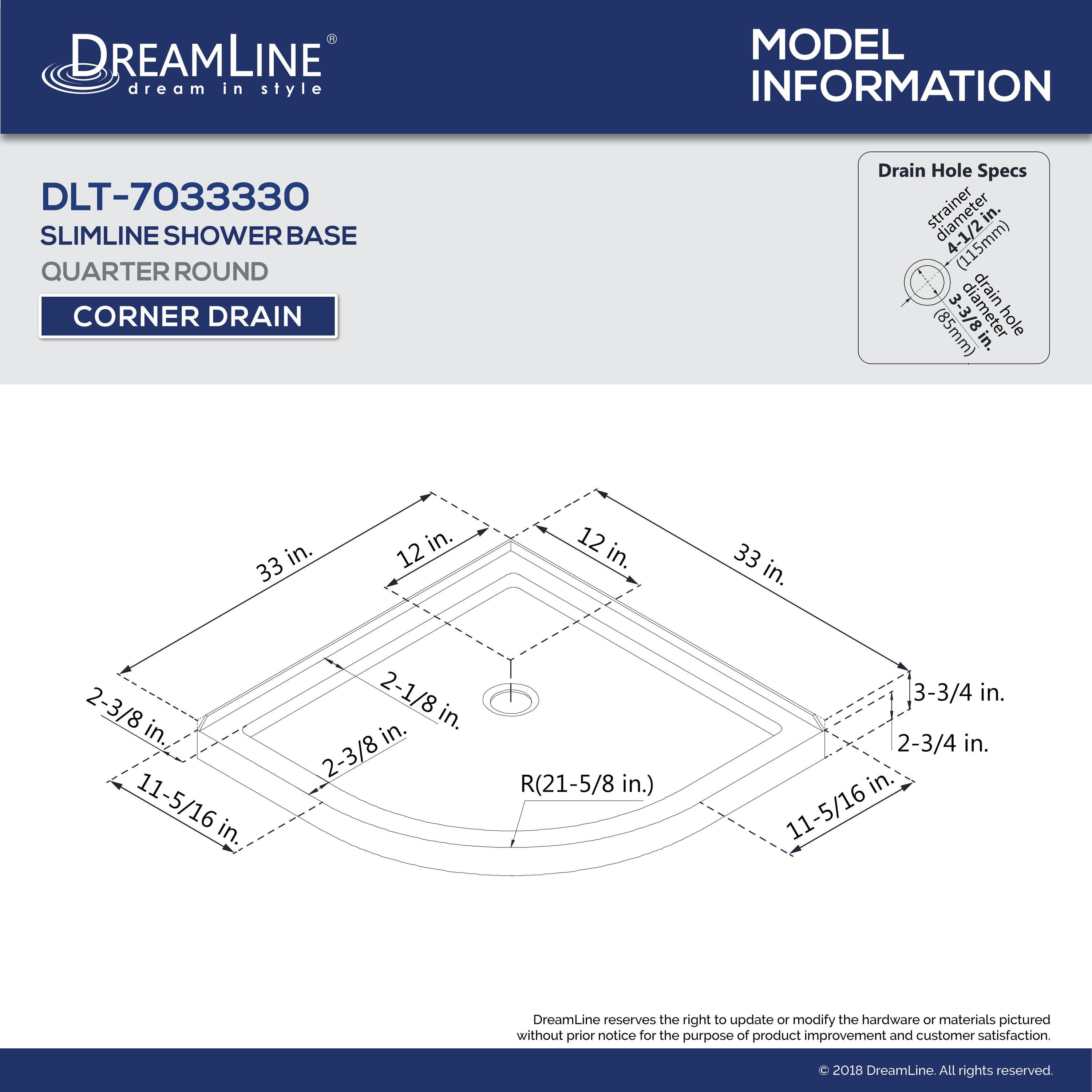 Prime 33" W x 33" D x 74.75" H Semi-Frameless Round Sliding Shower Enclosure with Fixed Panel and Base Included
