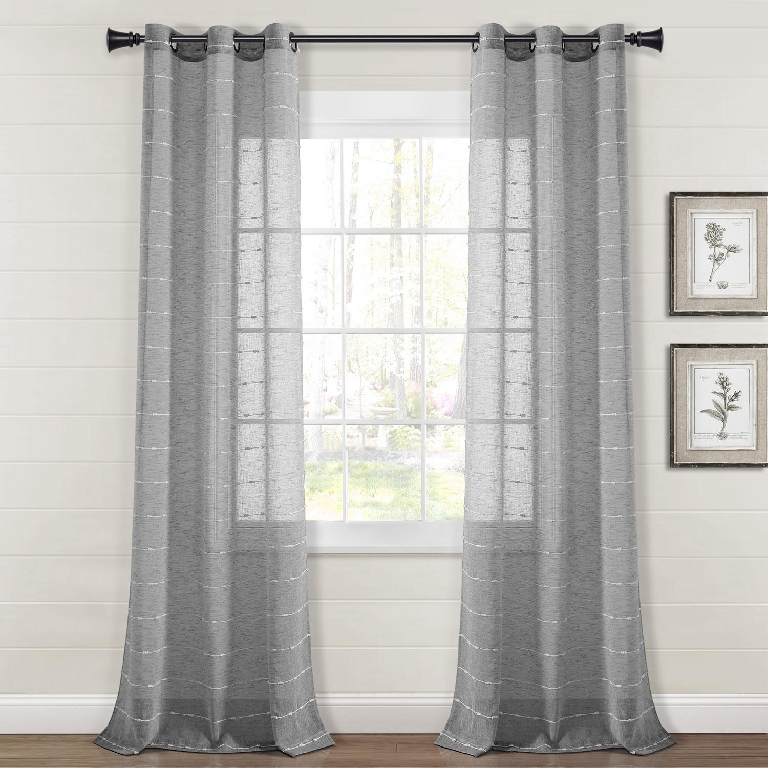 Lush Decor Farmhouse Textured Sheer Polyester Sheer Curtain Pair (Set of 2)