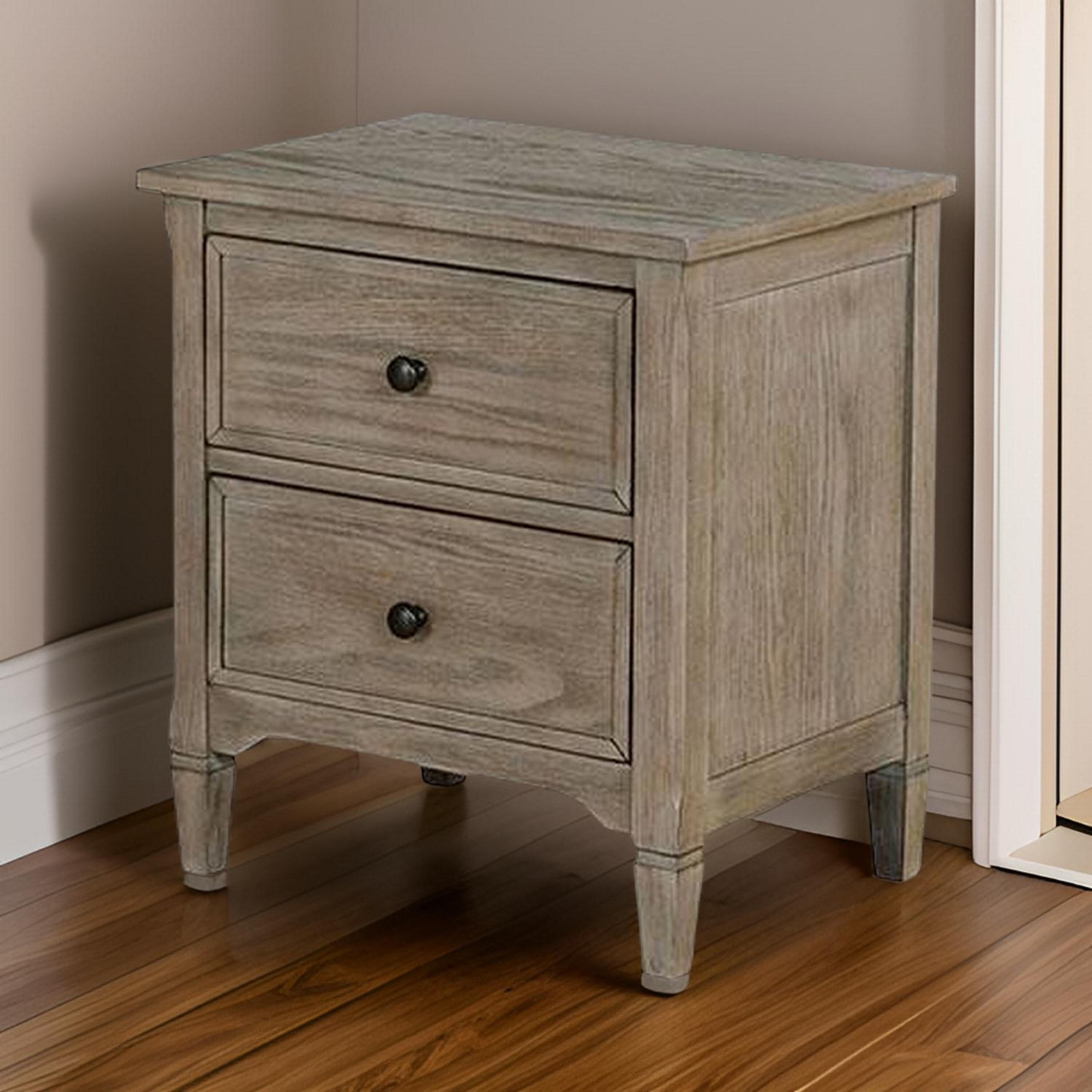 2 Drawers Wooden Nightstand with Round Knobs, Gray