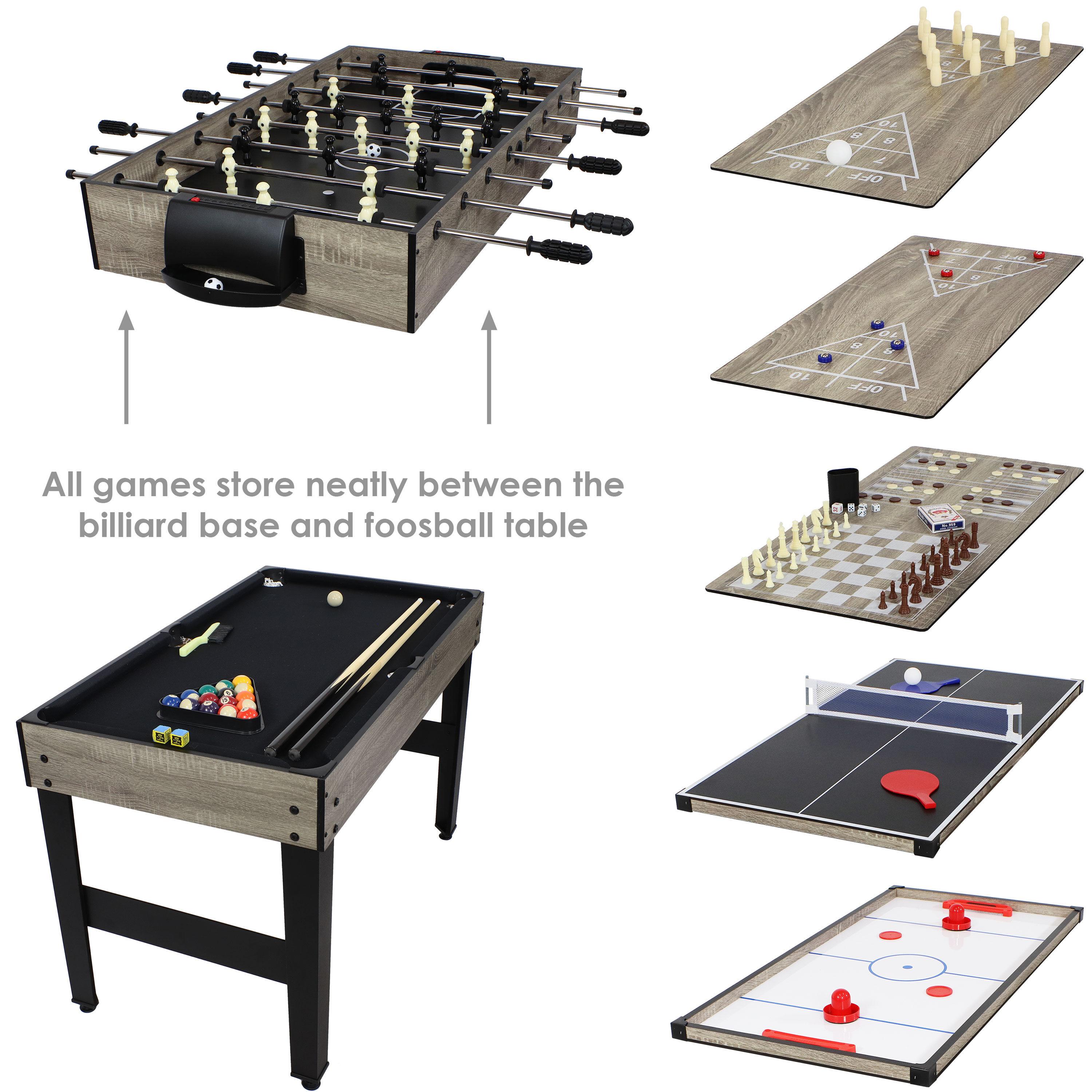 Sunnydaze Indoor Multi-Game Table with Billiards, Push Hockey, Foosball, Ping Pong, Bowling, and More - Classic Wood Stain