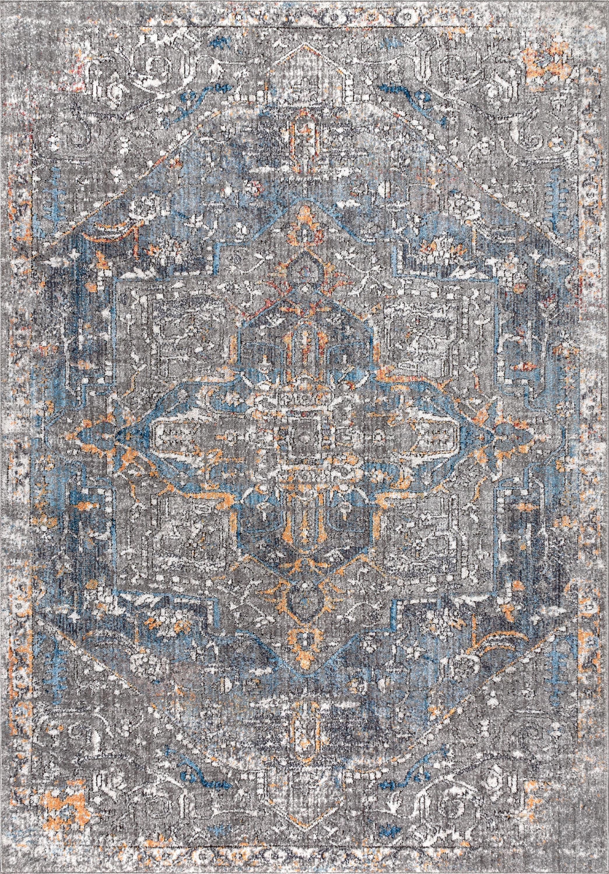 4'x6' Izmir Vintage Medallion Area Rug, Gray/Mustard/Turquoise - JONATHAN Y