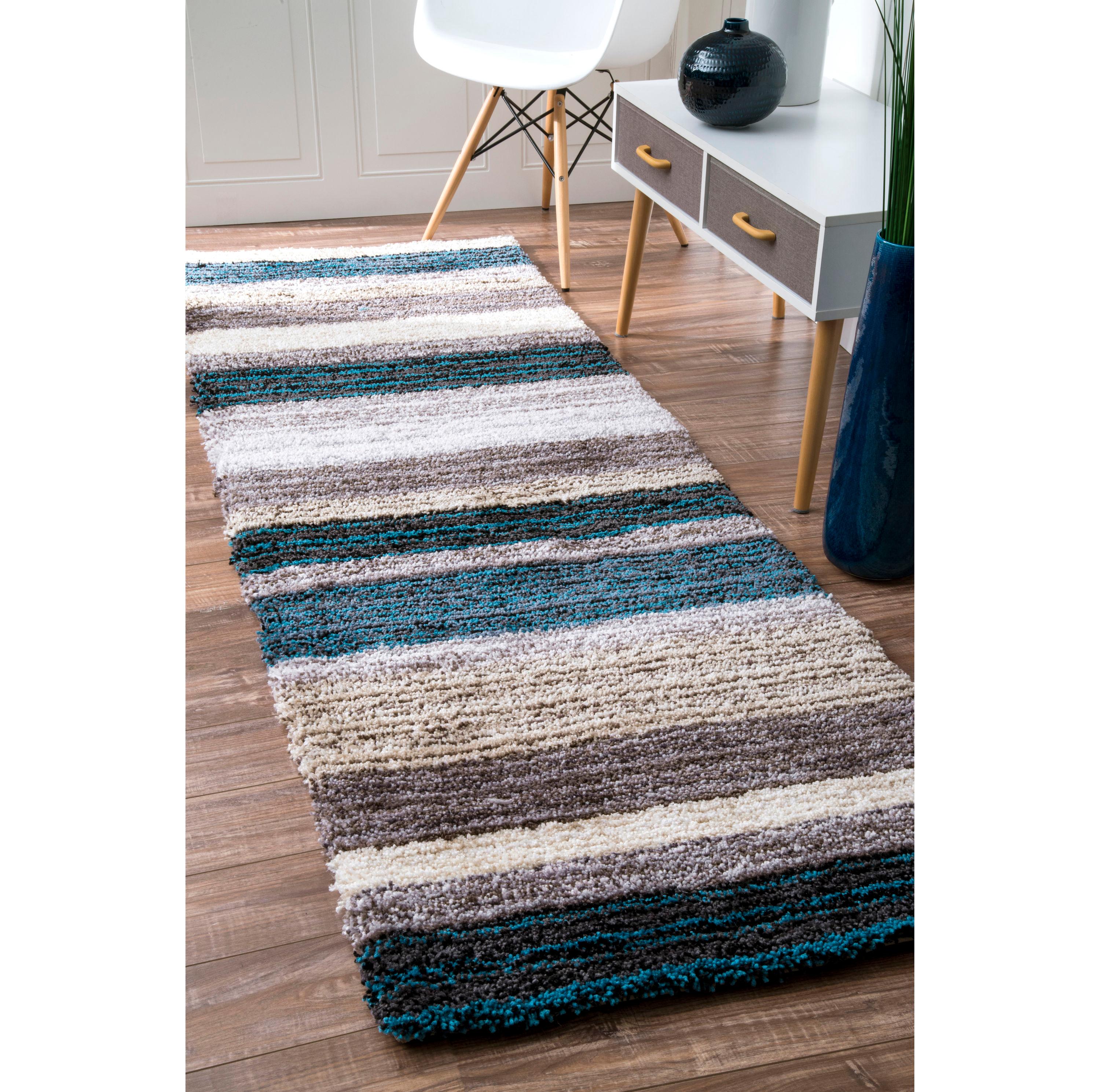 Nuloom Drey Striped Shag Indoor Area Rug, Runner 2' 6" x 10', Blue Multicolor