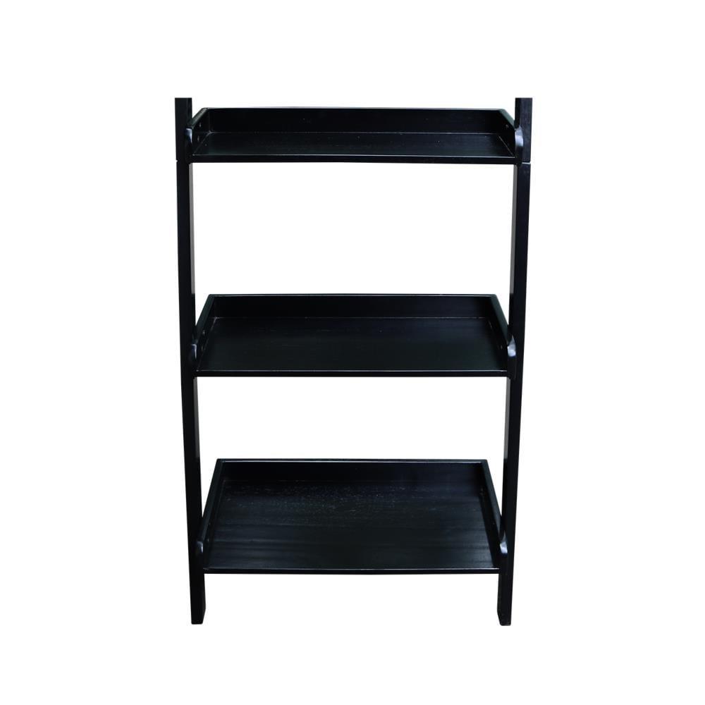 75.5" 5 Tier Solid Wood Leaning Bookshelf Black - International Concepts