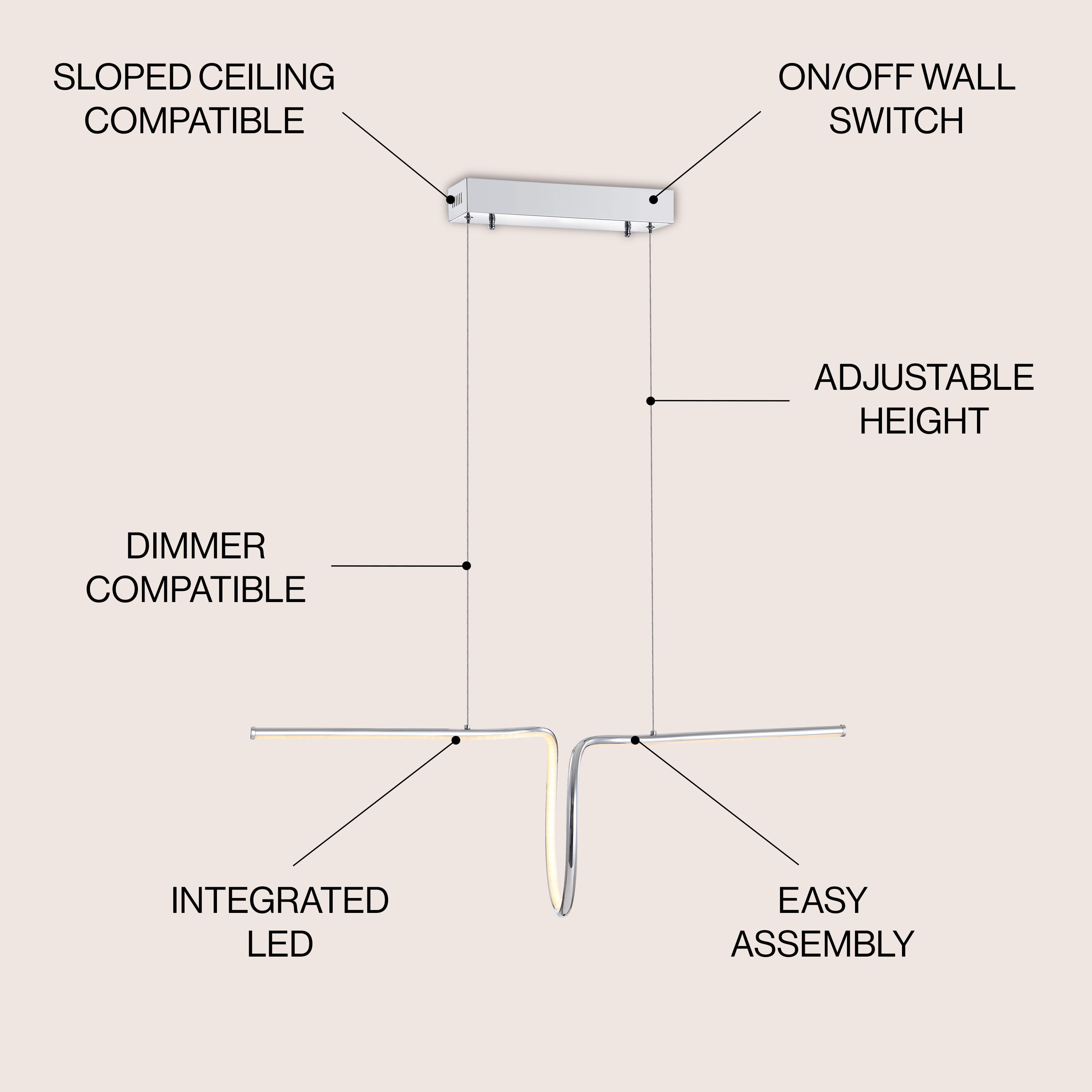 JONATHAN Y Ali 34.5" Dimmable Adjustable Integrated LED Metal Linear Pendant, Chrome