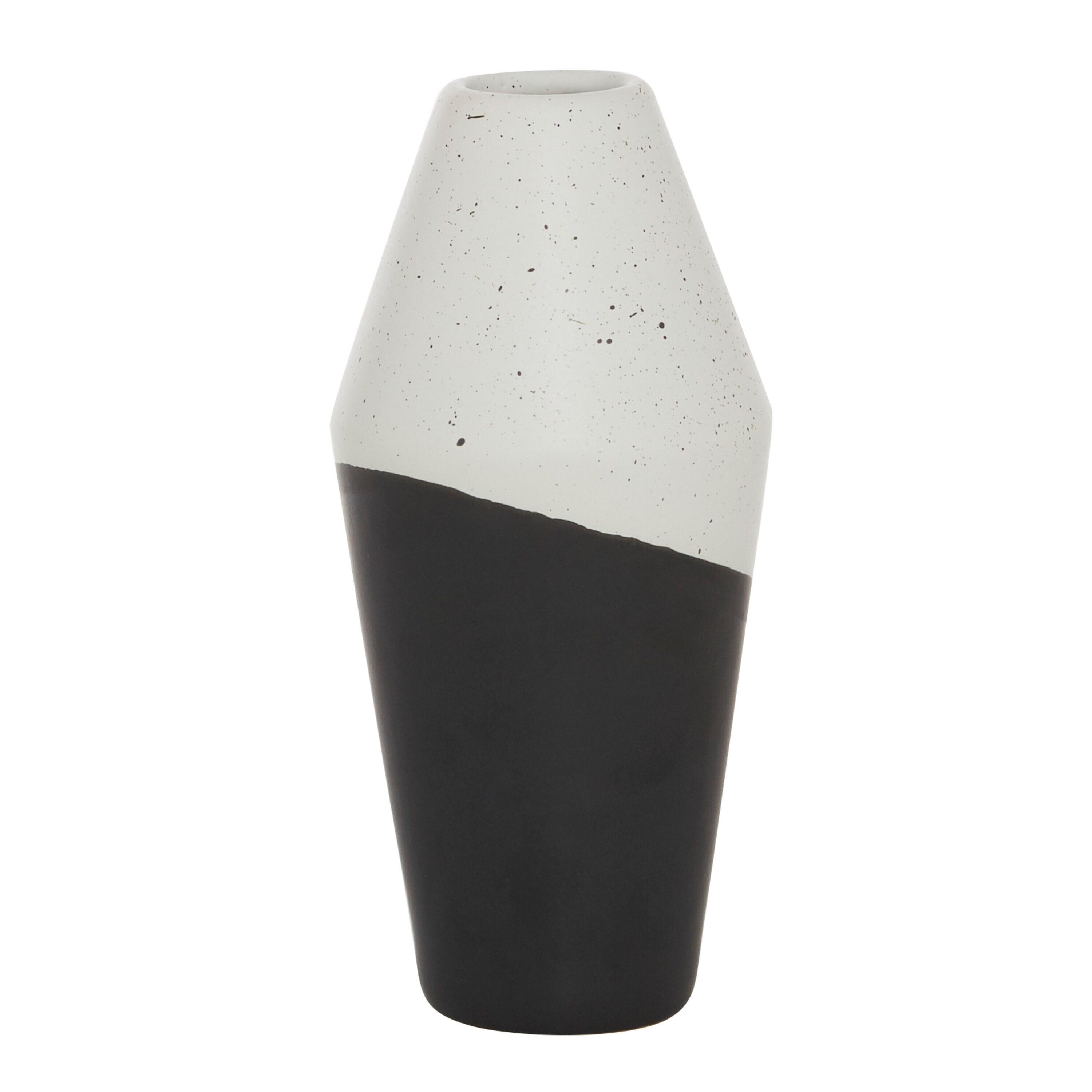 DecMode 12" Handmade Color Block Speckled Black Ceramic Vase