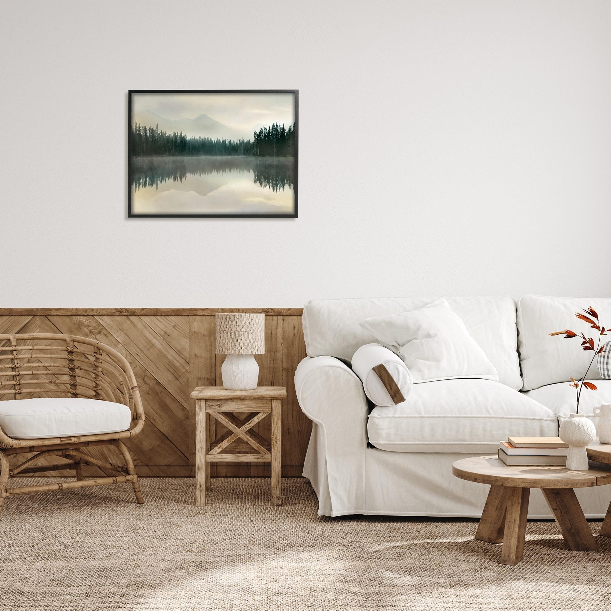 Stupell Industries Foggy Lake Forest Landscape Soft Nature Water Reflection Black Framed Giclee, 24 x 30