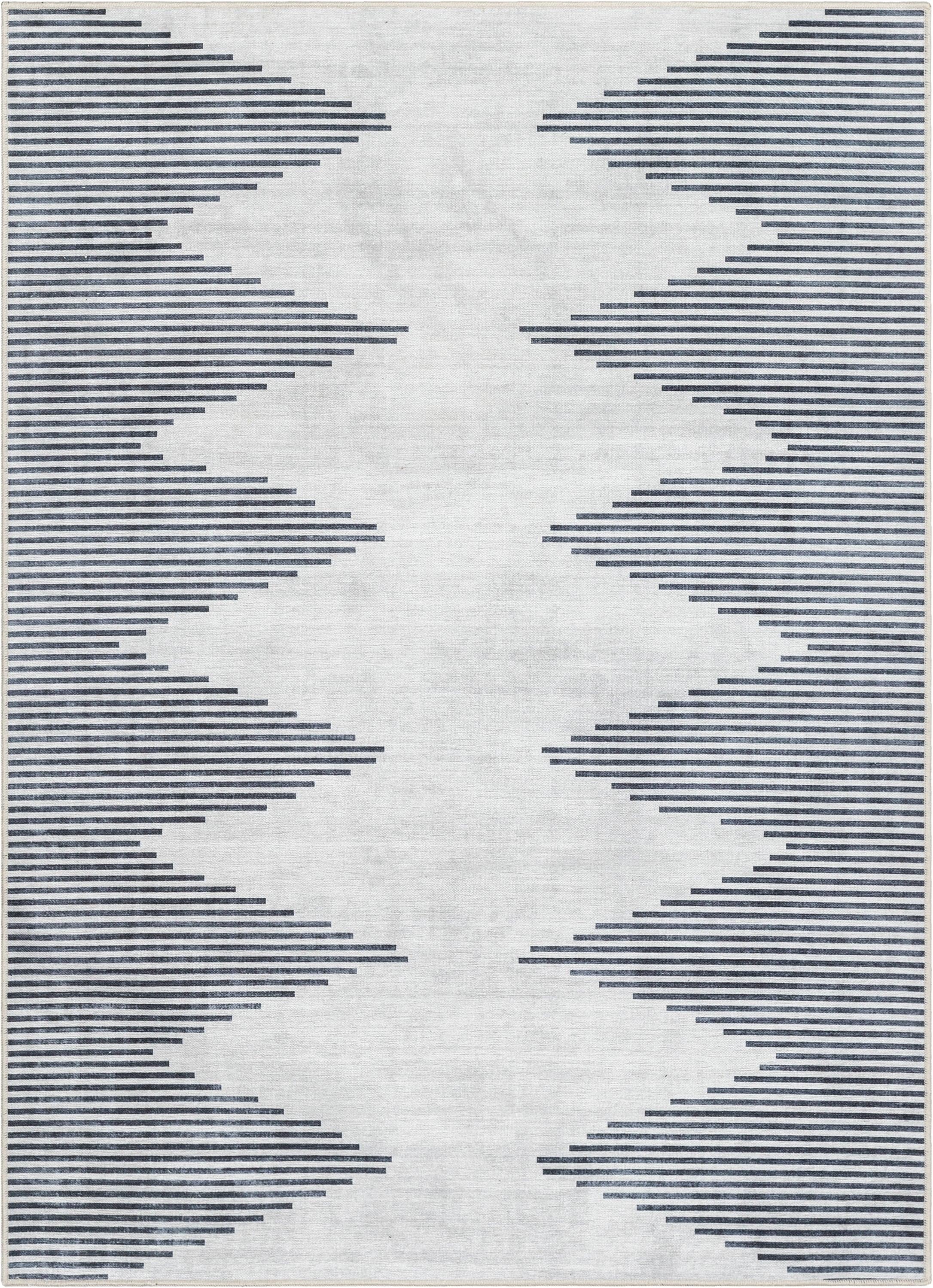 Trinx Kehr Bree Moroccan Diamond Stripes Ivory Grey Area Flat-Weave Rug