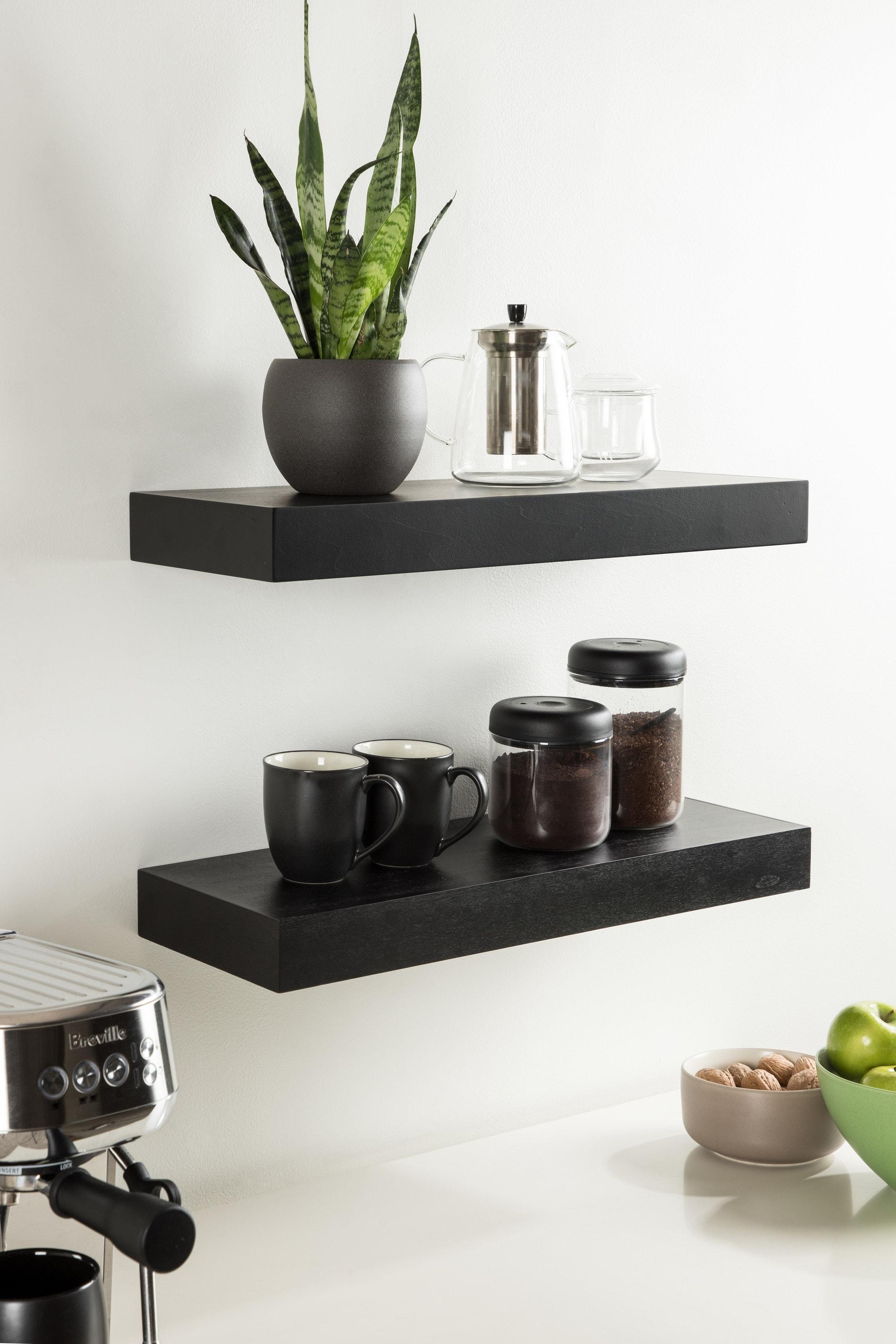 2pc 24" Havlock Wood Shelf Set Black - Kate & Laurel All Things Decor: Solid Wood, Easy Wall Mount