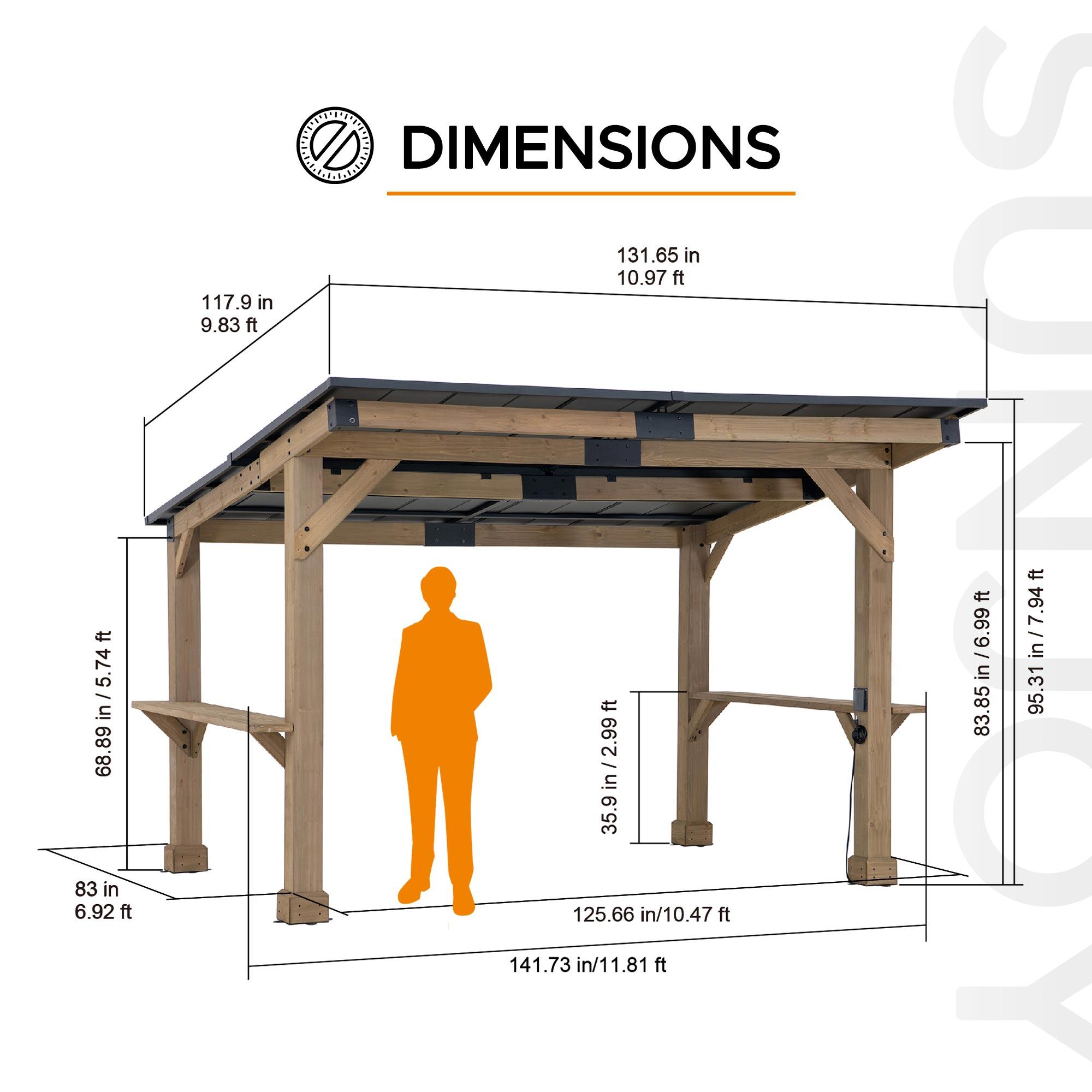 Sunjoy Sunjoy Wooden Grill Gazebo 10 ft. x 12 ft. Outdoor Cedar Frame BBQ Gazebo, Backyard Hot Tub Gazebo with Metal Hardtop Roof, Exclusive PowerPort and Bar Shelves