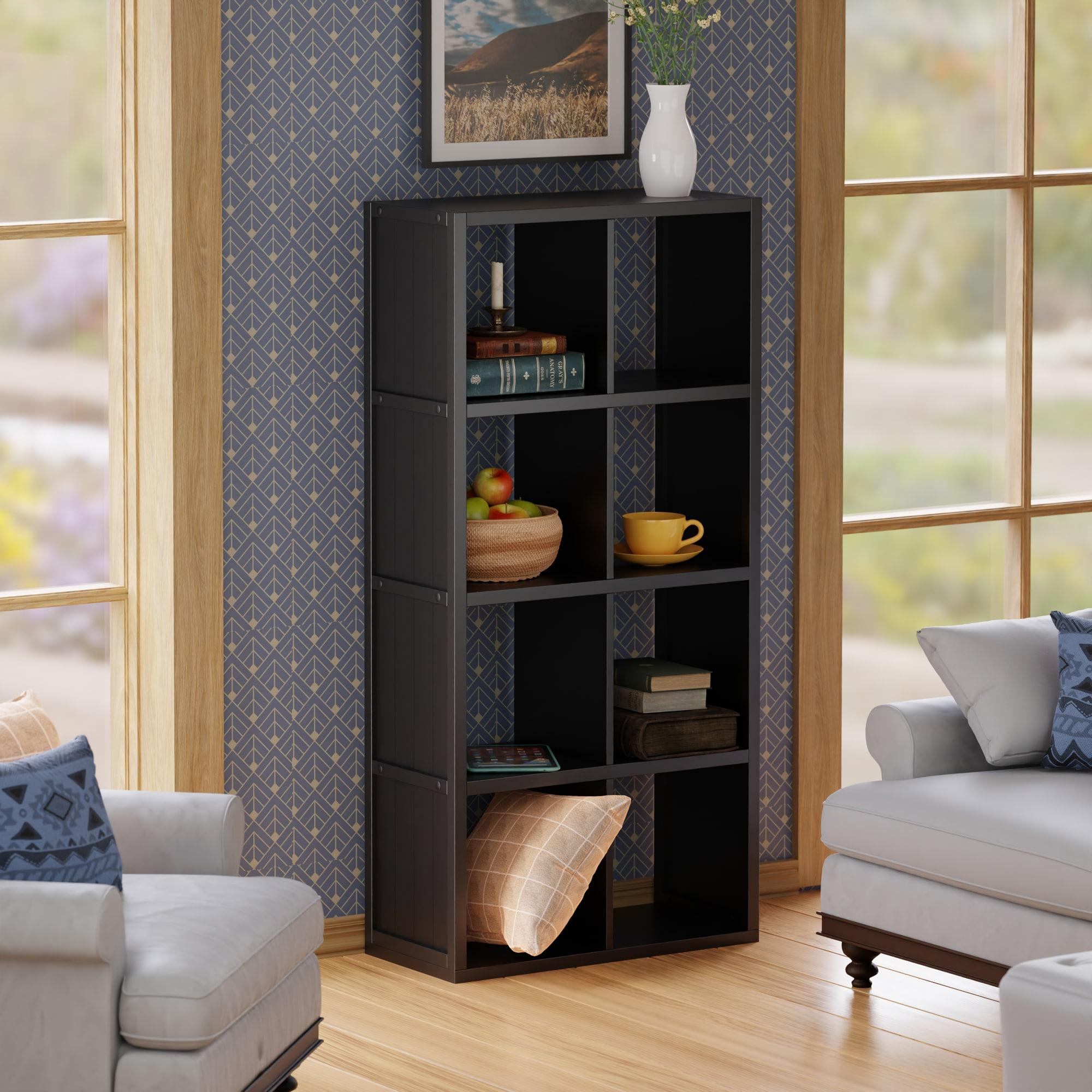 53"Timothy Shelf 4X2 Slots Black - Winsome: Mid-Century Modern Storage Bookcase, MDF Composite