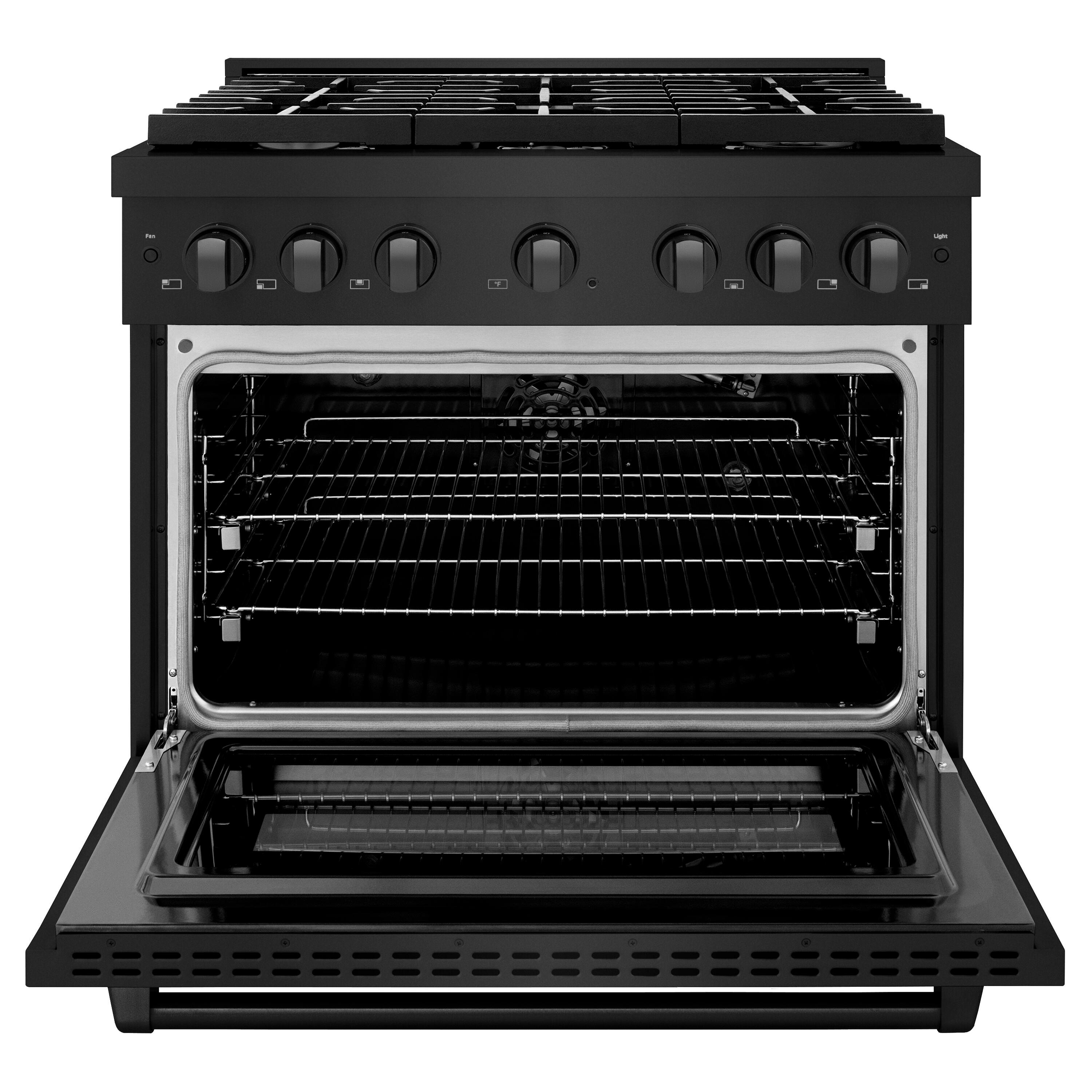 36" Black Stainless Steel Convection Gas Range with 6 Burners