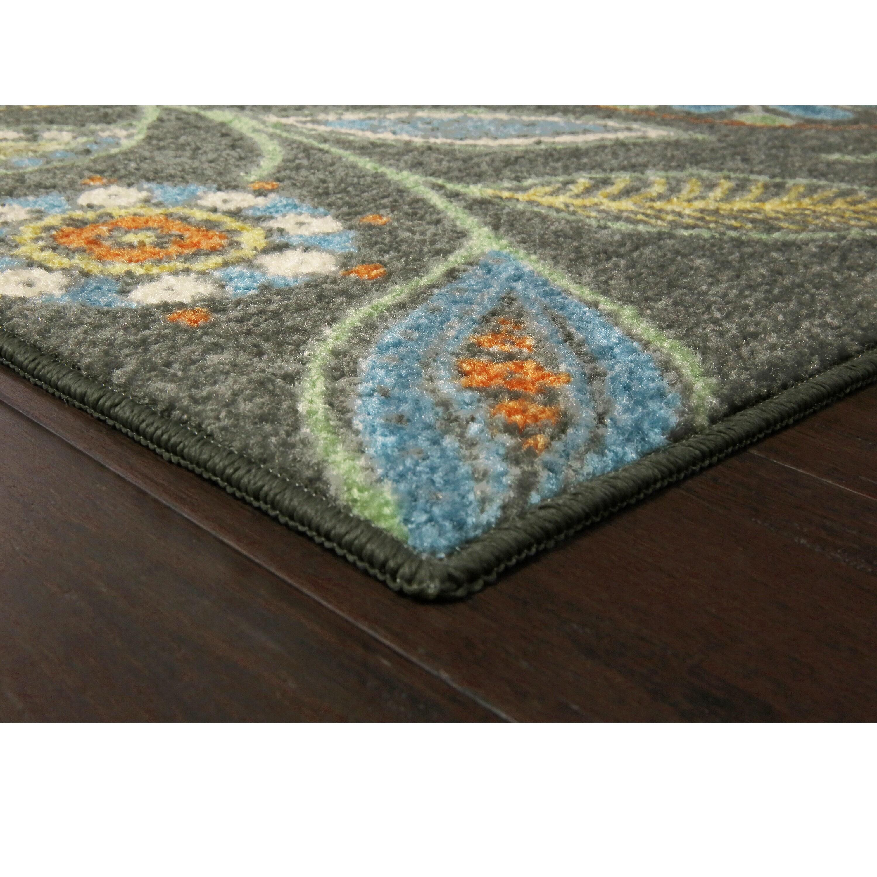 Gray Floral Tufted Washable Accent Rug