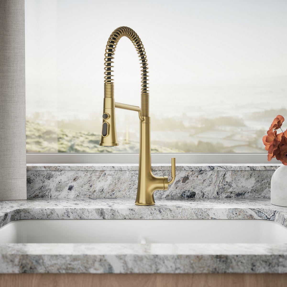Kohler Tone Single Handle Semi-Professional Pre-Rinse Kitchen Sink Faucet with Three-Function Pull Down Sprayer