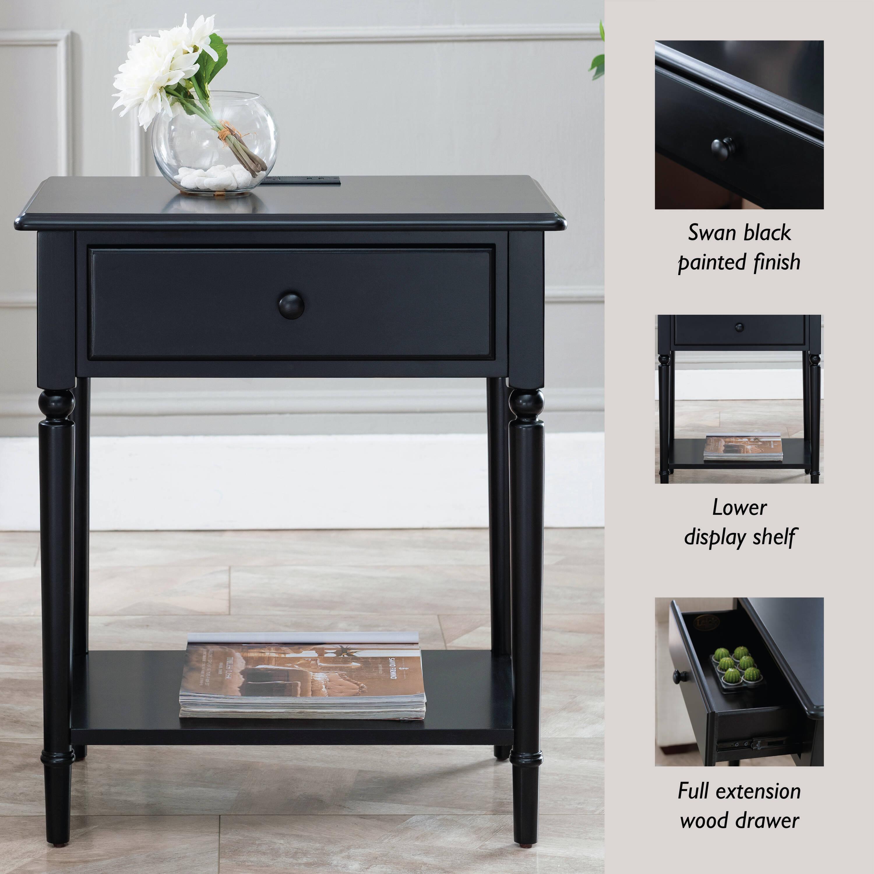 Leick Home Coastal Notions Wood Nightstand with AC/USB Charger in Black