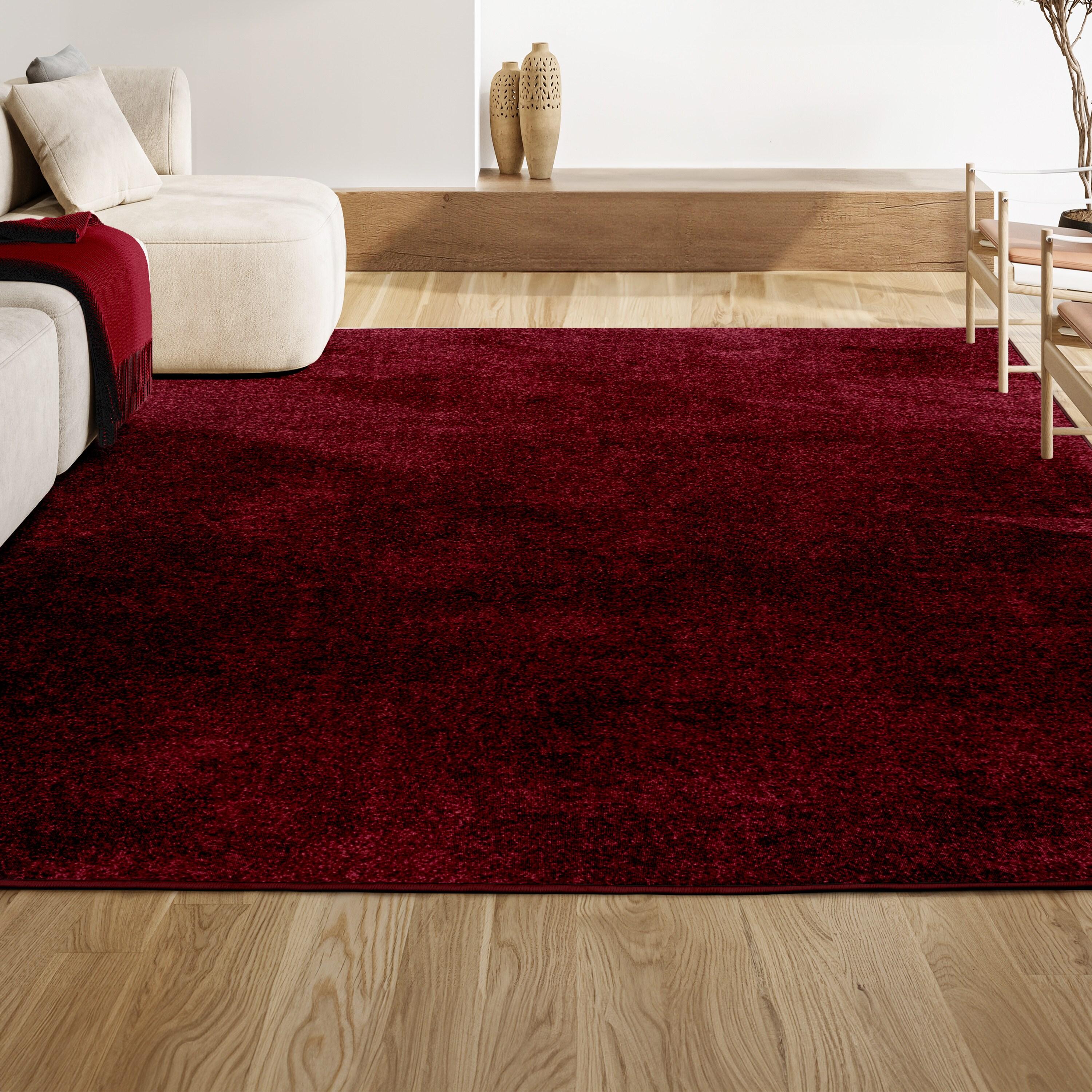 5'x8' Haze Solid Low-Pile, Dark Red - JONATHAN Y