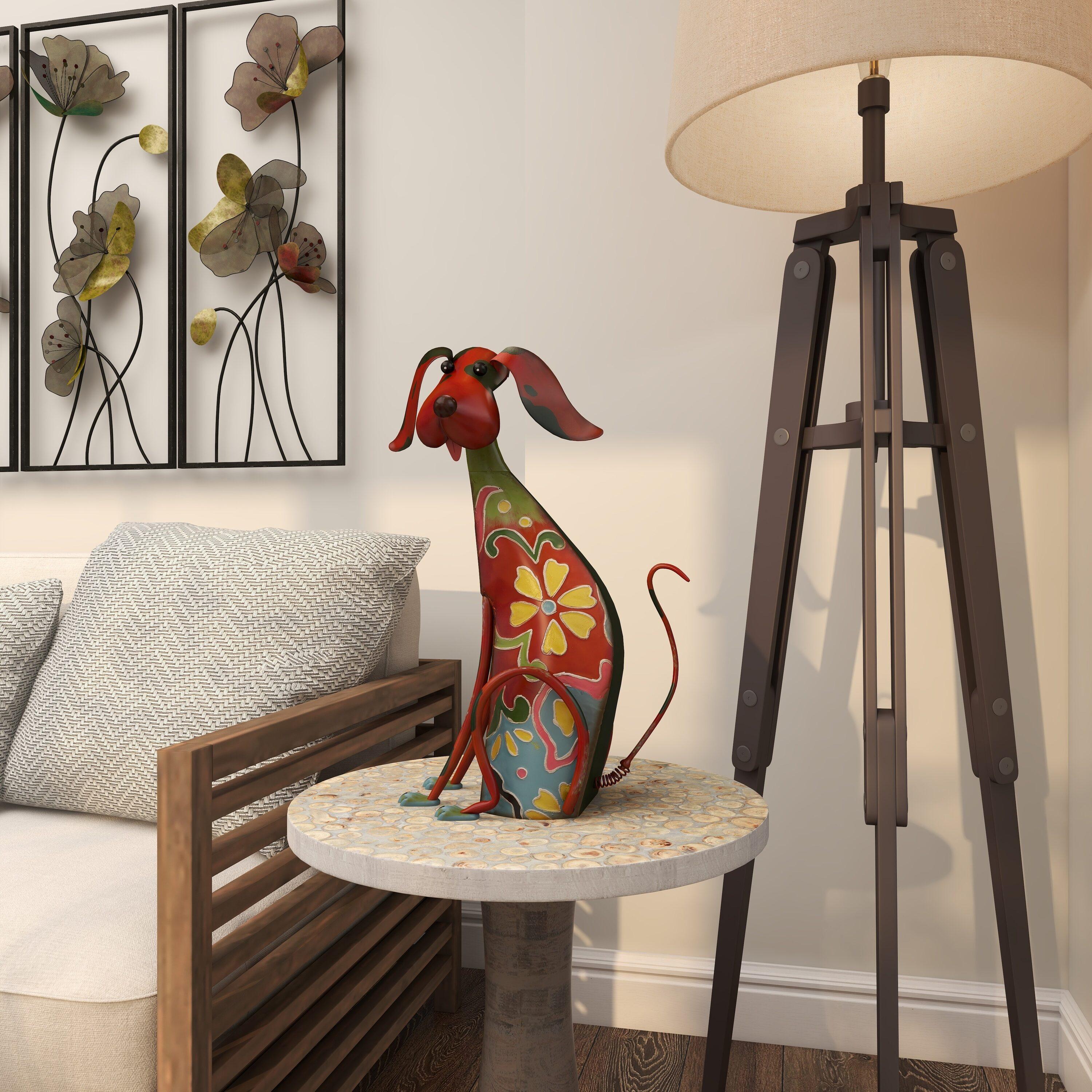 DecMode Eclectic Metal Indoor/Outdoor Multi Colored Dog Sculpture with Floral Design, 12"W x 17"H