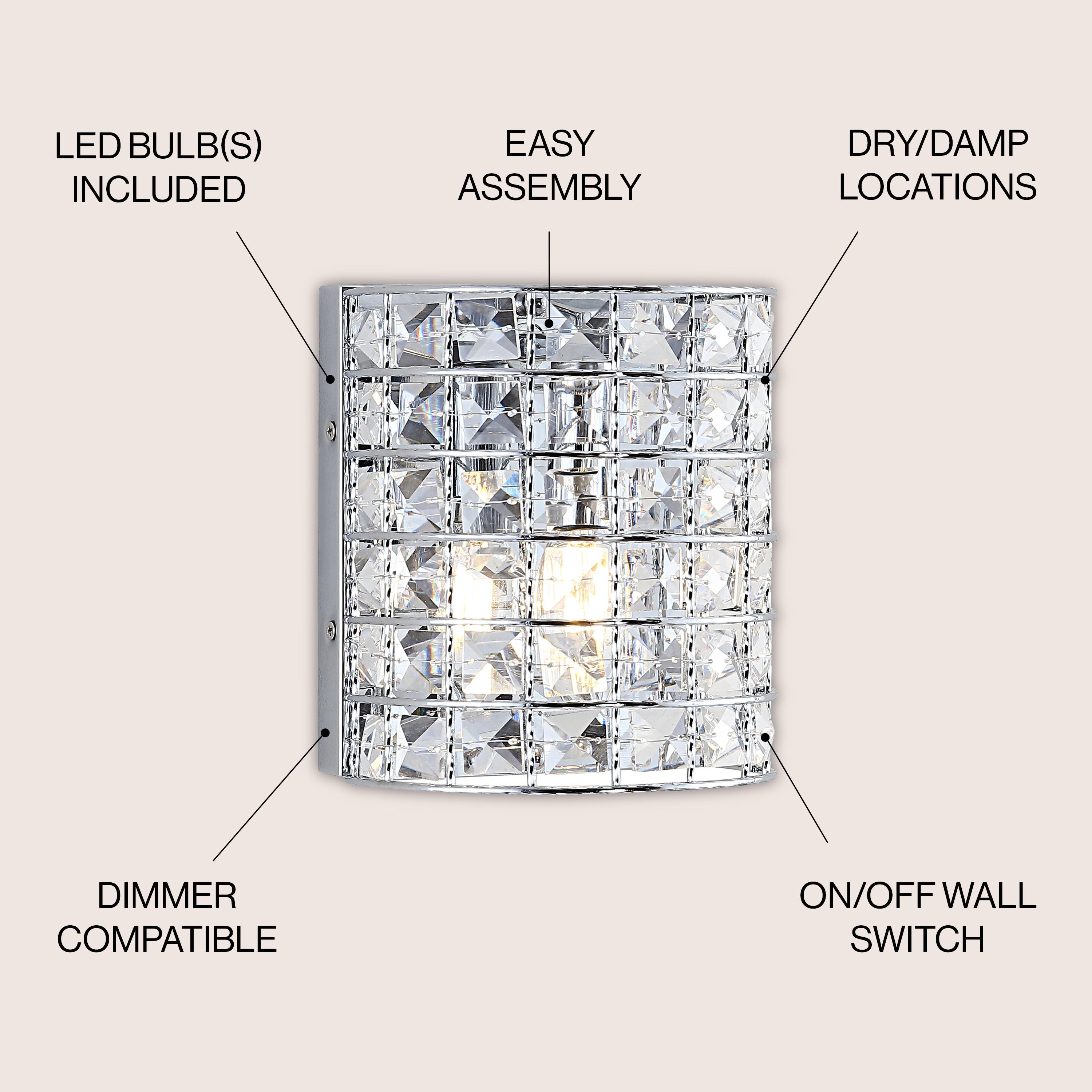 Clara Deco 6.25" 1-Light Metal/Crystal Classic Glam LED Vanity Light, Chrome