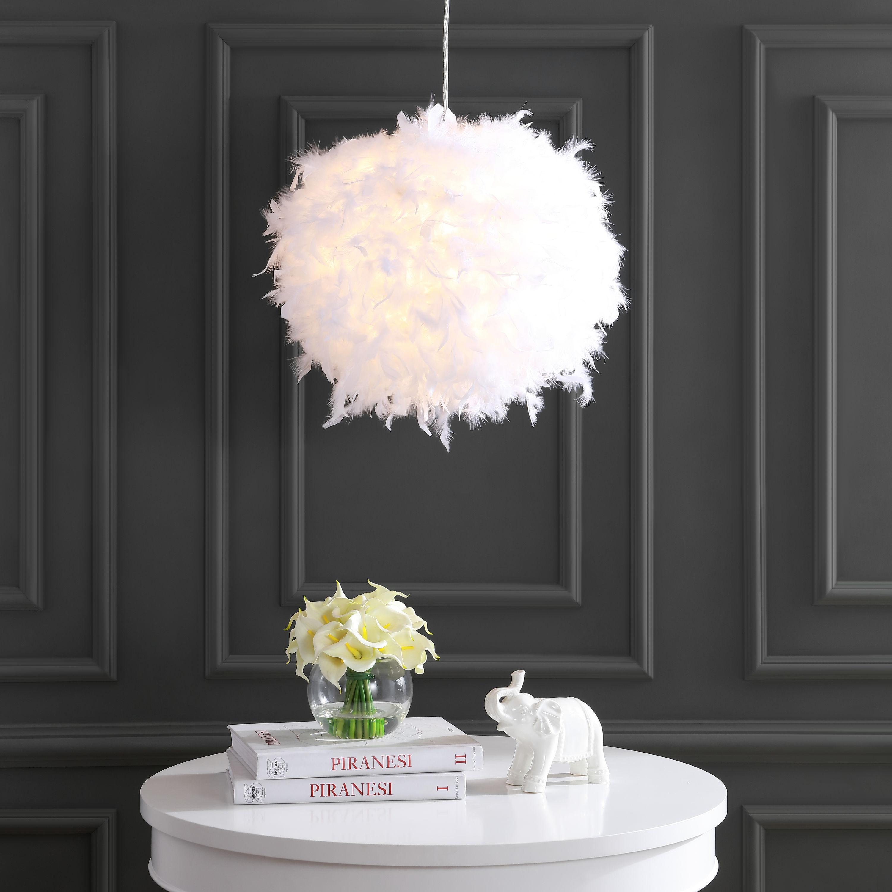 JONATHAN Y Stork 19" Feather Metal Adjustable LED Pendant, White