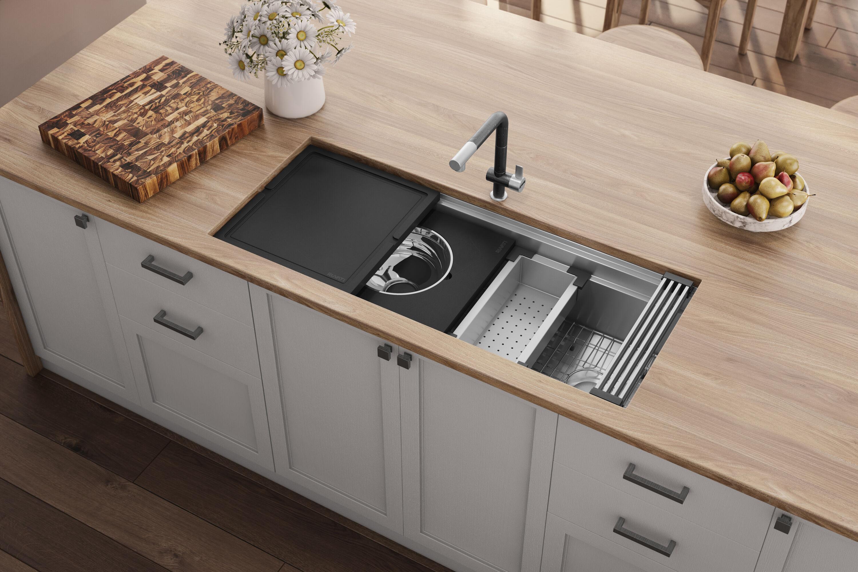 Ruvati 45-inch Workstation Two-Tiered Ledge Kitchen Sink Undermount 16 Gauge Stainless Steel