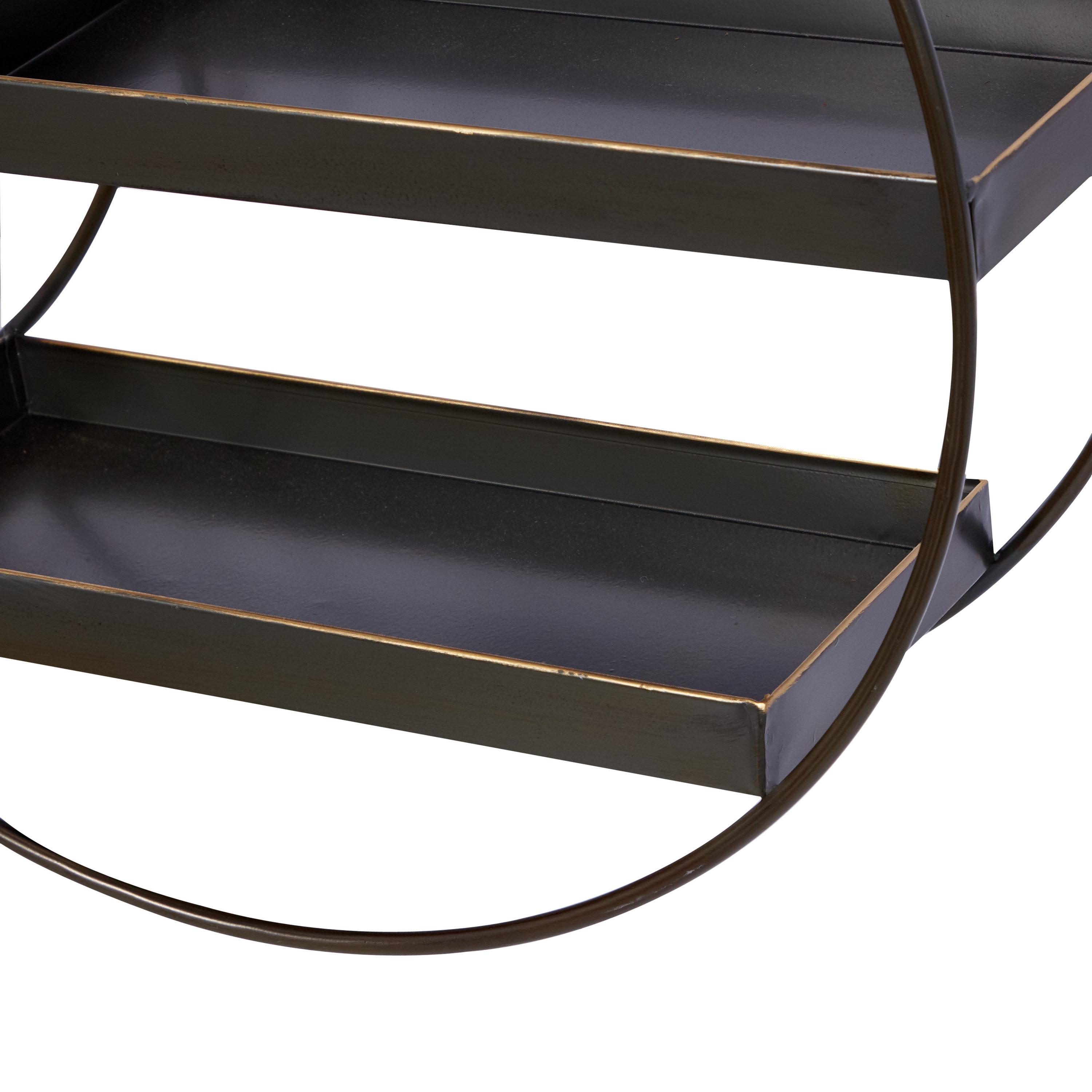 Black Iron and Dark Wood Circular Floating Wall Shelf