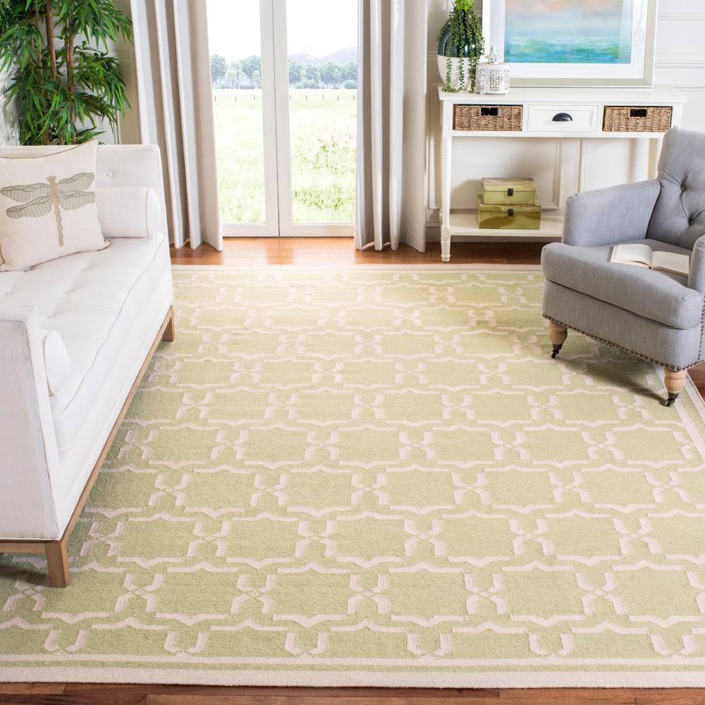 SAFAVIEH Dhurries Myles Geometric Area Rug, Light Green/Ivory, 6' x 6' Square