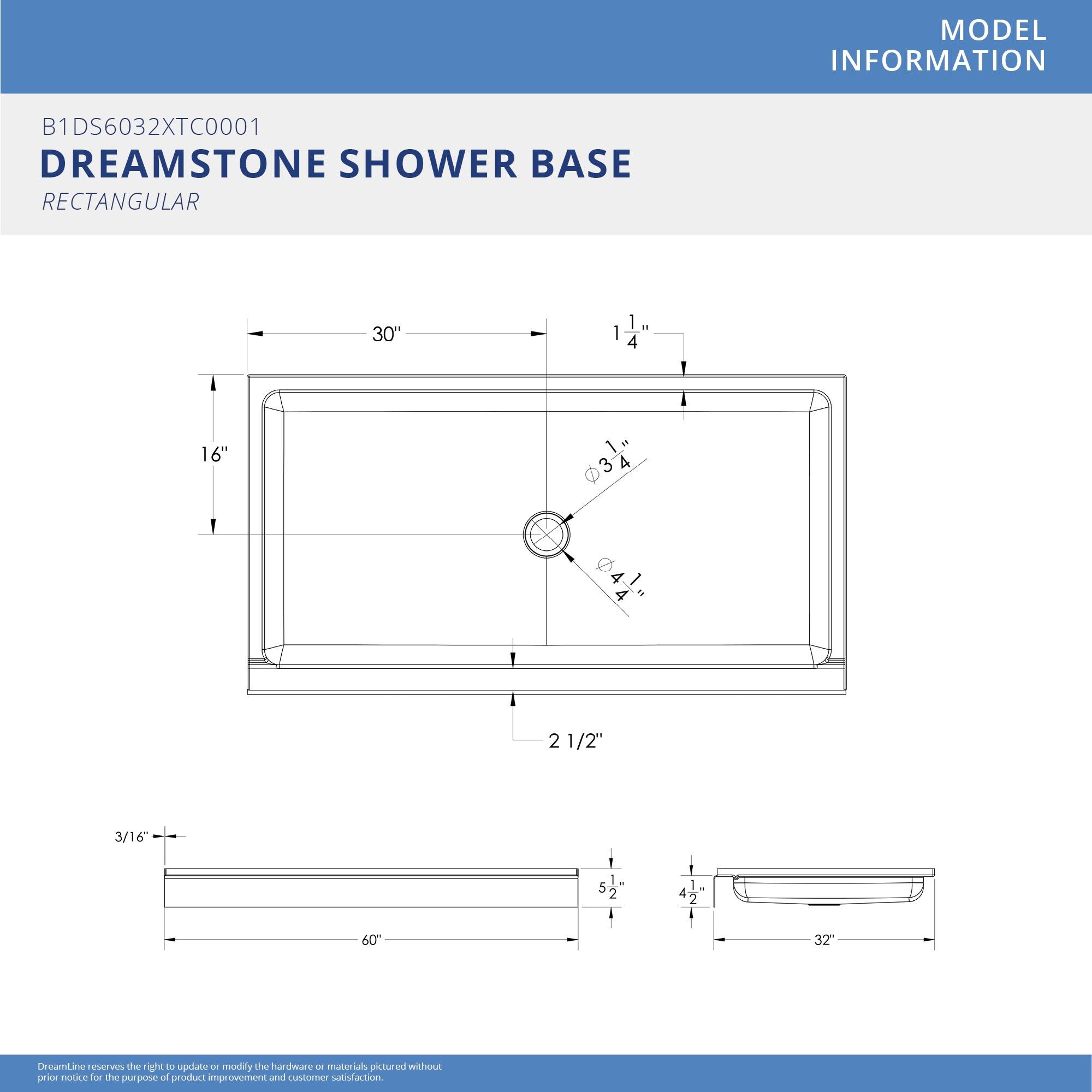 DreamLine BWDS60321MC0001 Dreamstone 60 W x 32 D x 84 H Rectangle Shower Stall and Base Included