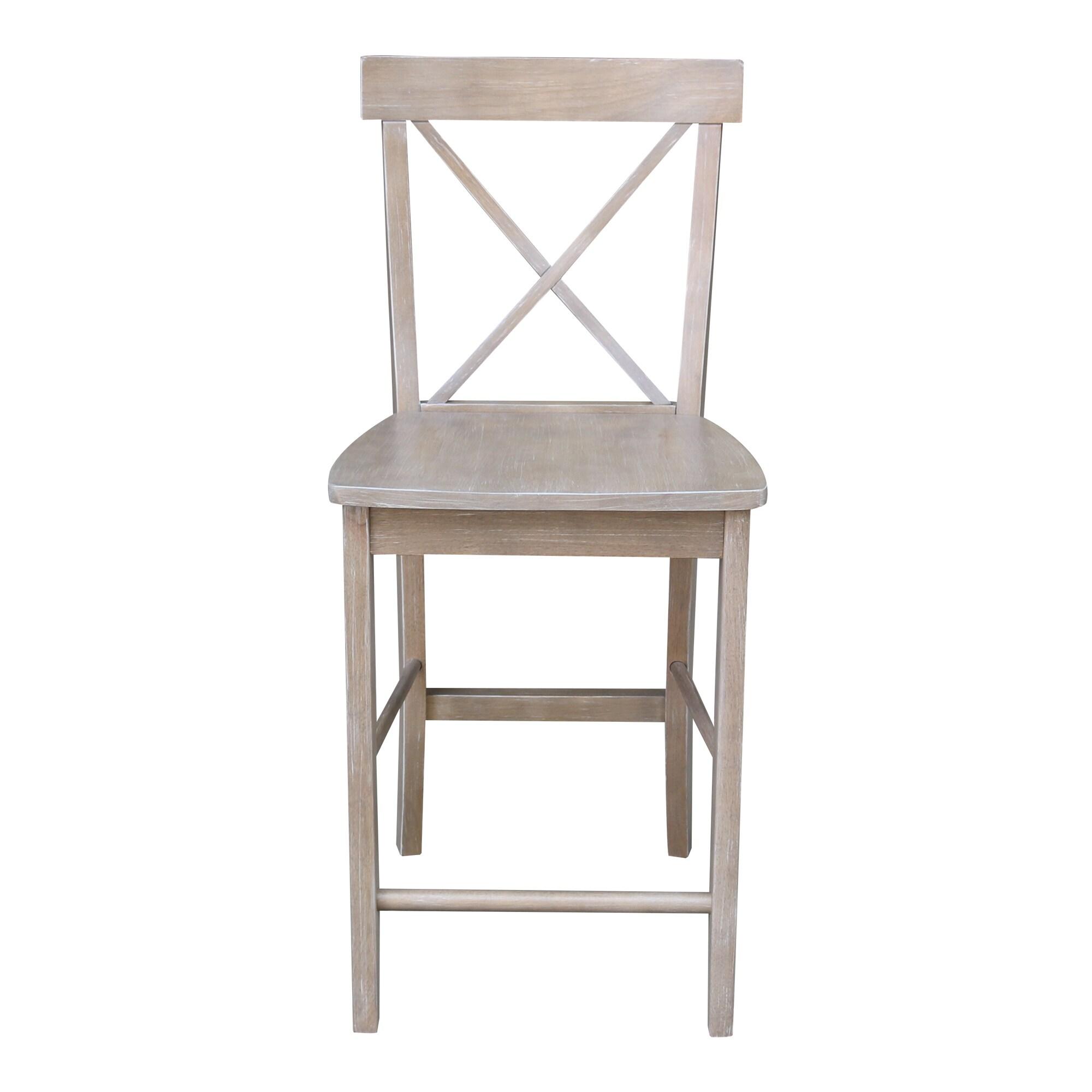 International Concepts 24" X Back Counter Height Barstool Washed Gray/Taupe : Rubberwood Frame, Fixed Seat Height 24"