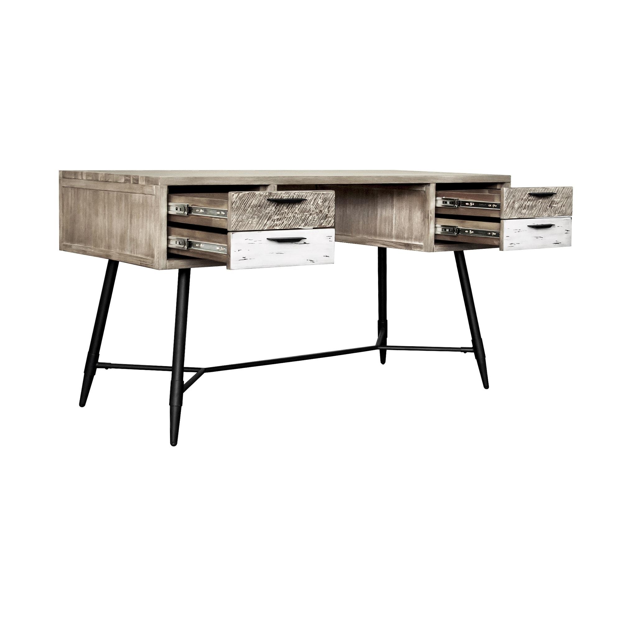 Armen Living Bridges 4-Drawer Modern Wood Desk in Natural/Gray