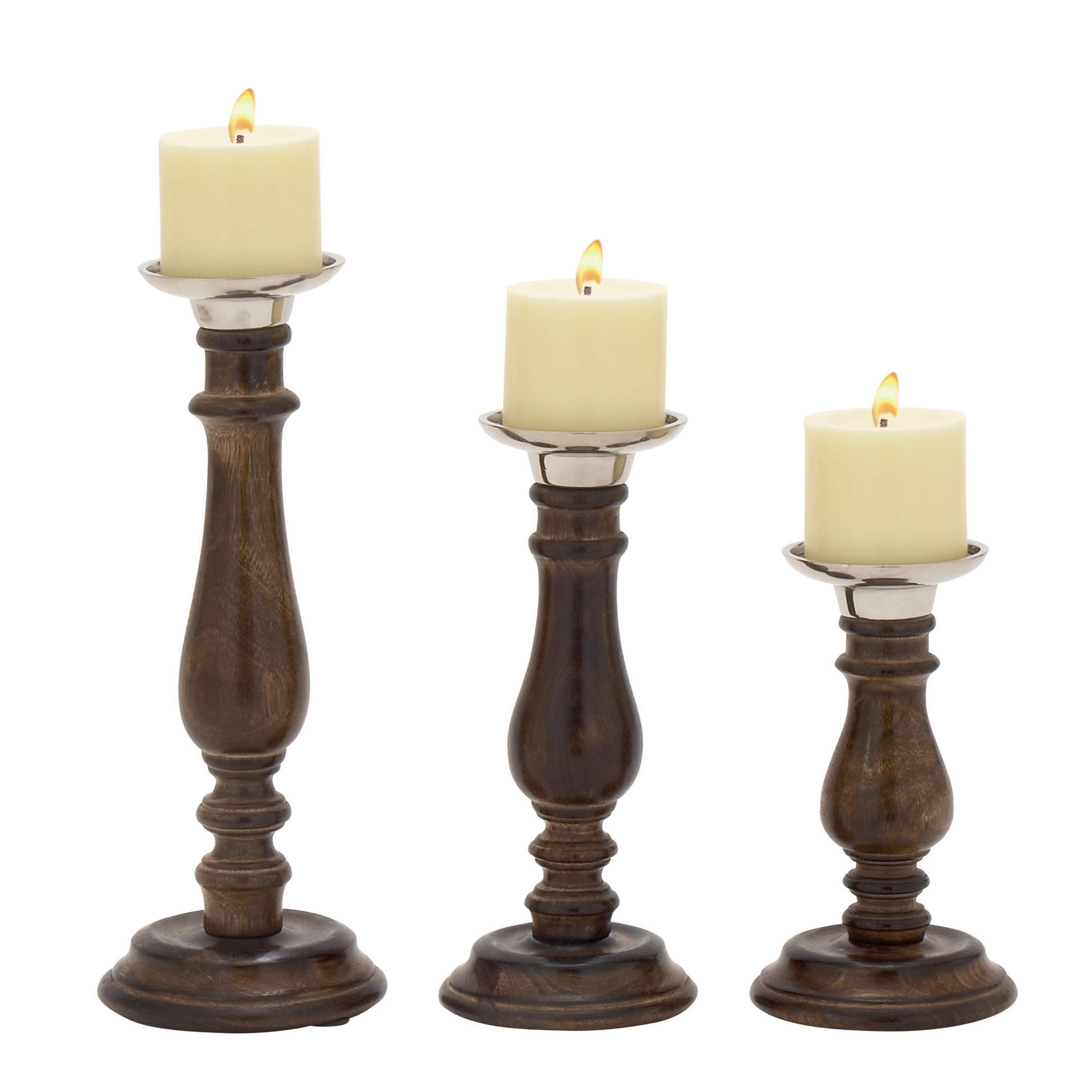 DecMode 9", 12", 15"H Traditional Candlestick, Dark Brown, 3 - Pieces