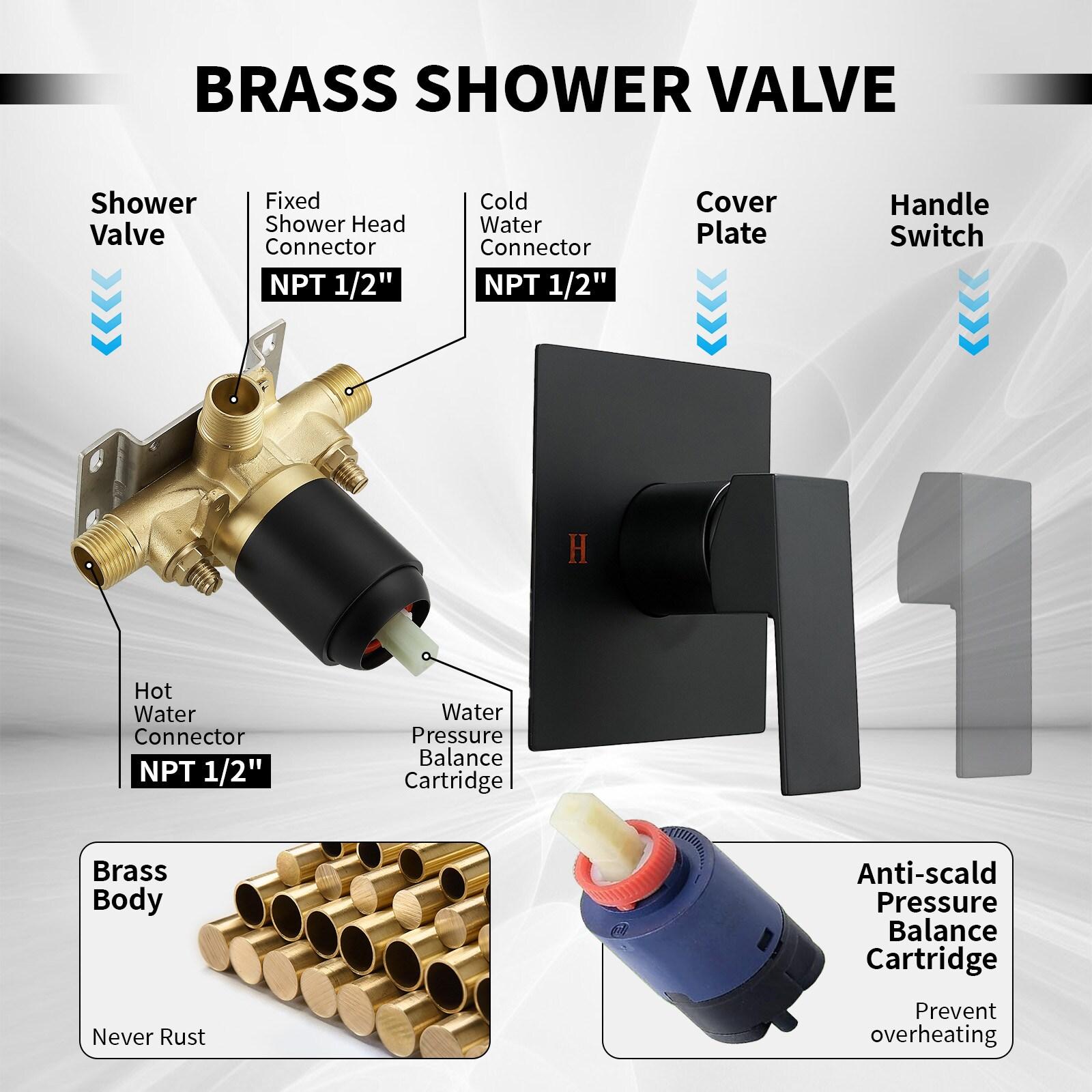 Single-Handle 2-Spray Rainfall Square Shower Faucet 2.5 GPM with High Pressure Tub Spout