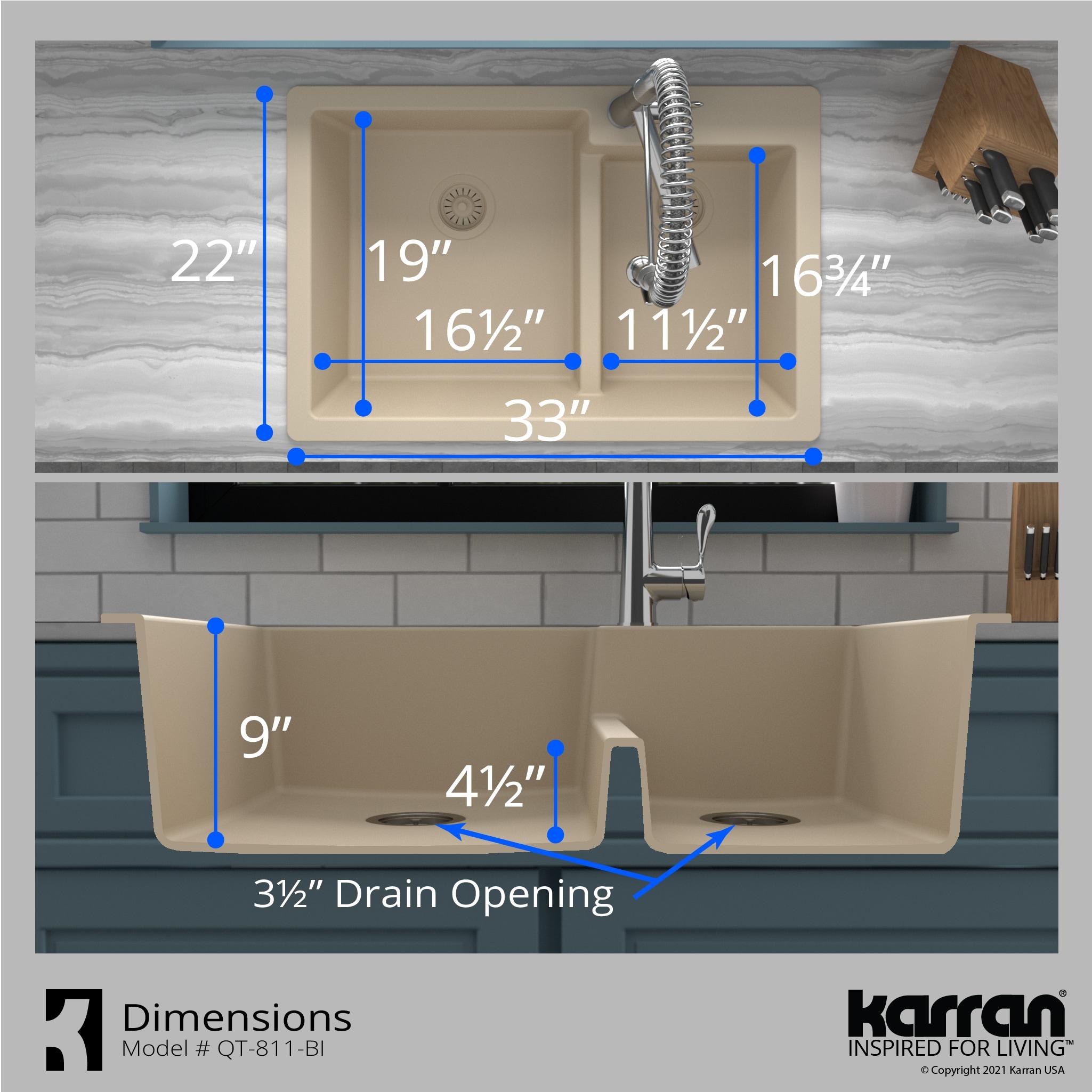 Karran Quartz 33'' X 22'' 60/40 Double Bowl Drop-in Kitchen Sink