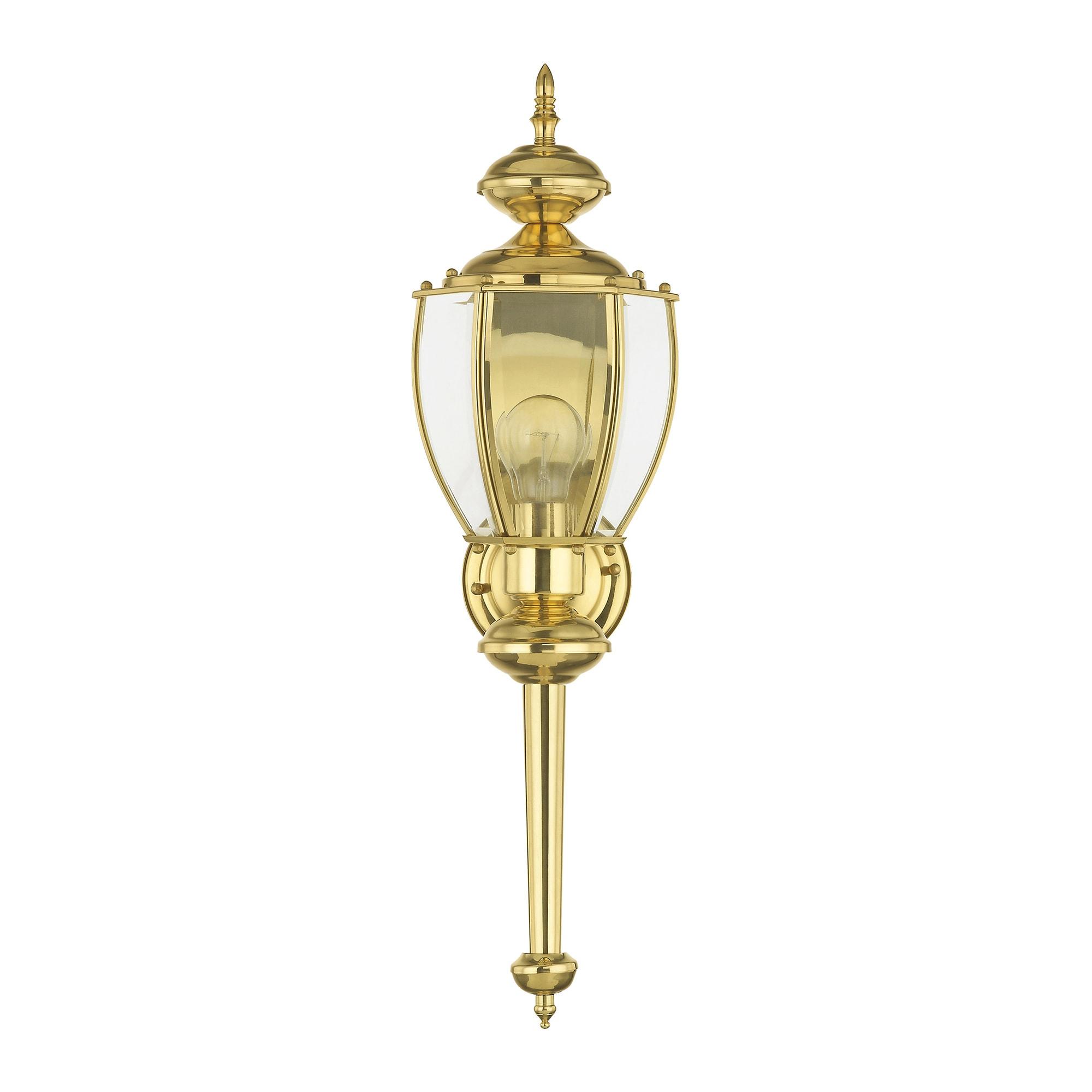 Livex Lighting Outdoor Basics 1 -Light 25.0-in H Polished Brass Hardwired Outdoor Wall Light
