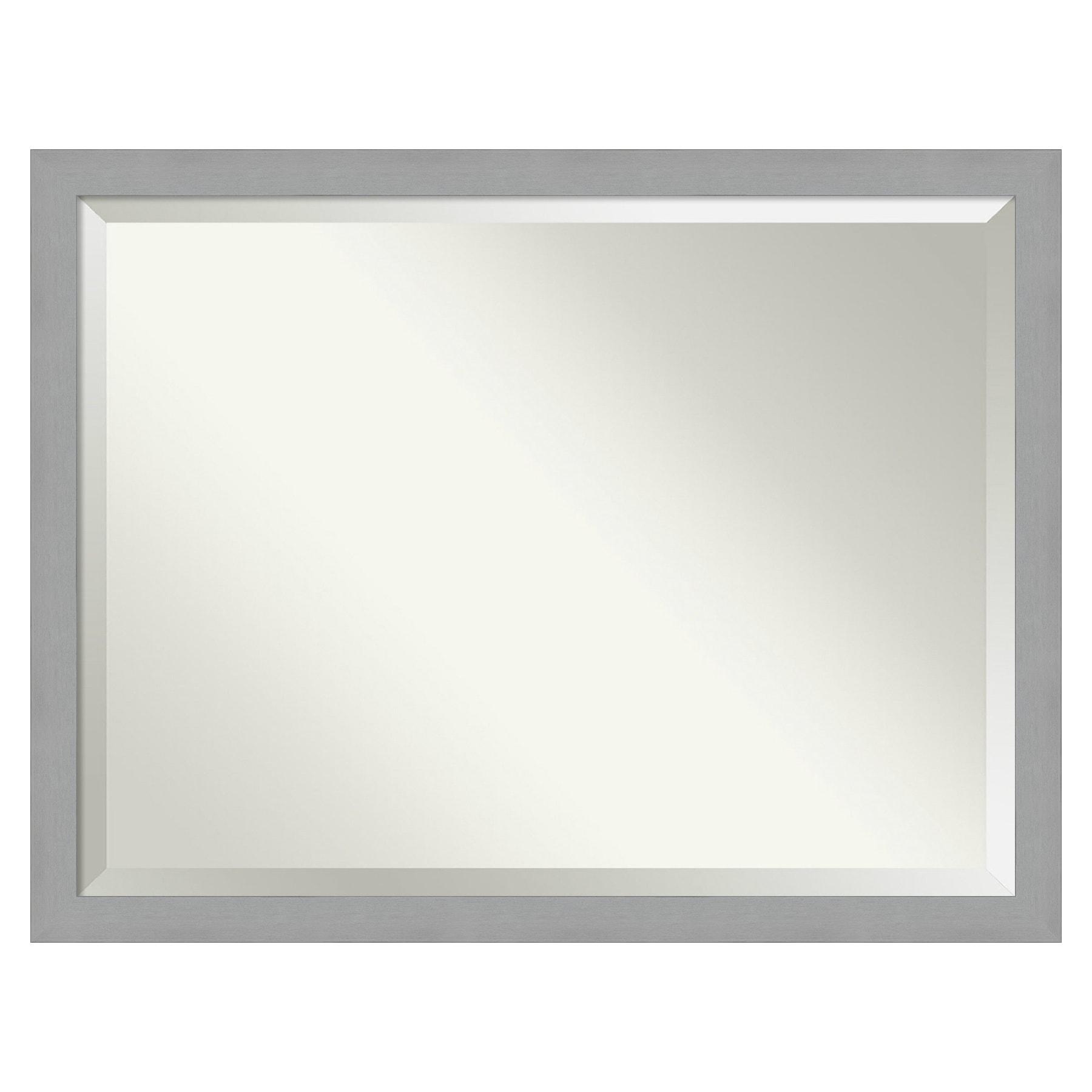 44" x 34" Brushed Nickel Framed Wall Mirror Silver - Amanti Art: Modern Rectangle, No Assembly Required