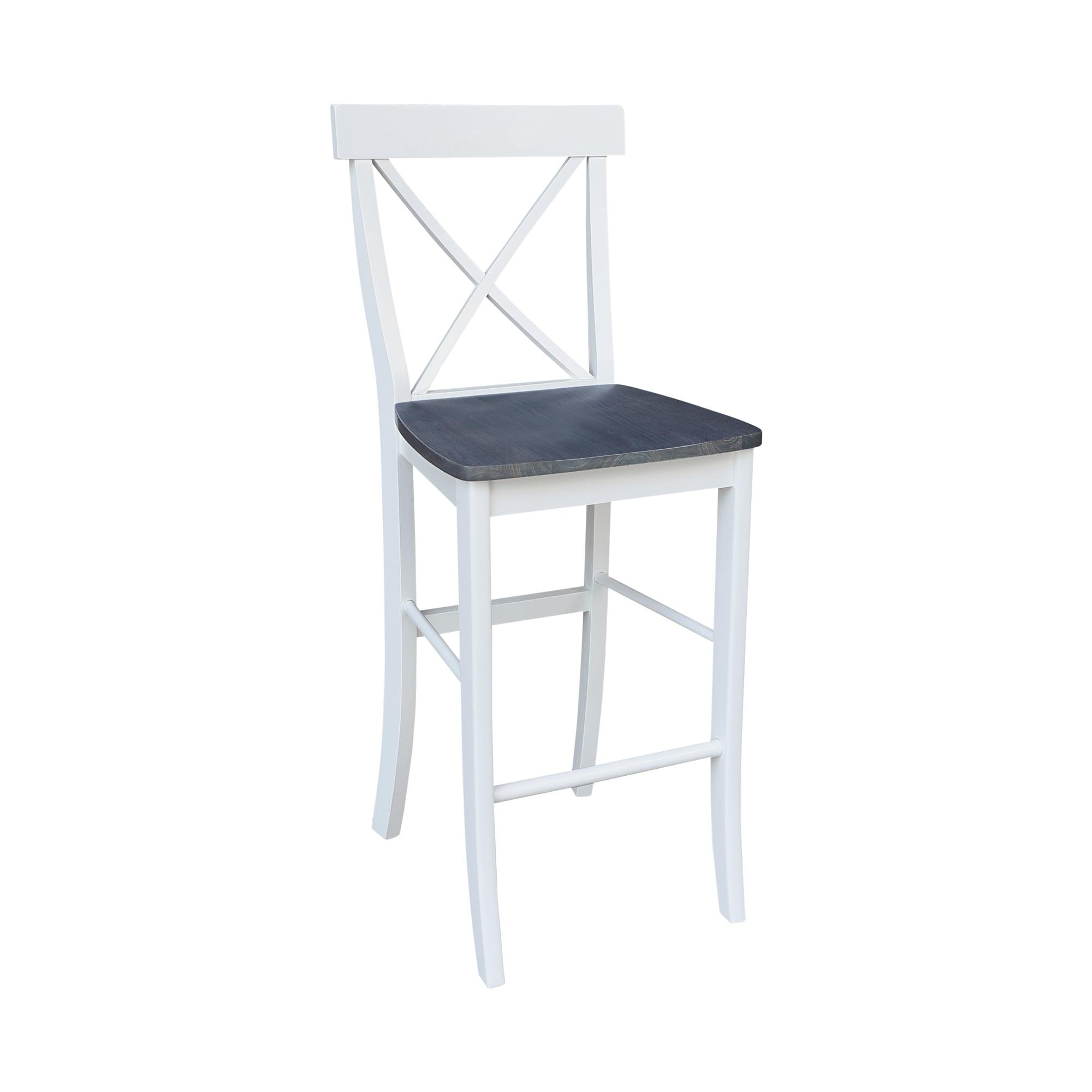 30" X Back Barstool White - International Concepts: Solid Wood, Traditional Design, Square Seat