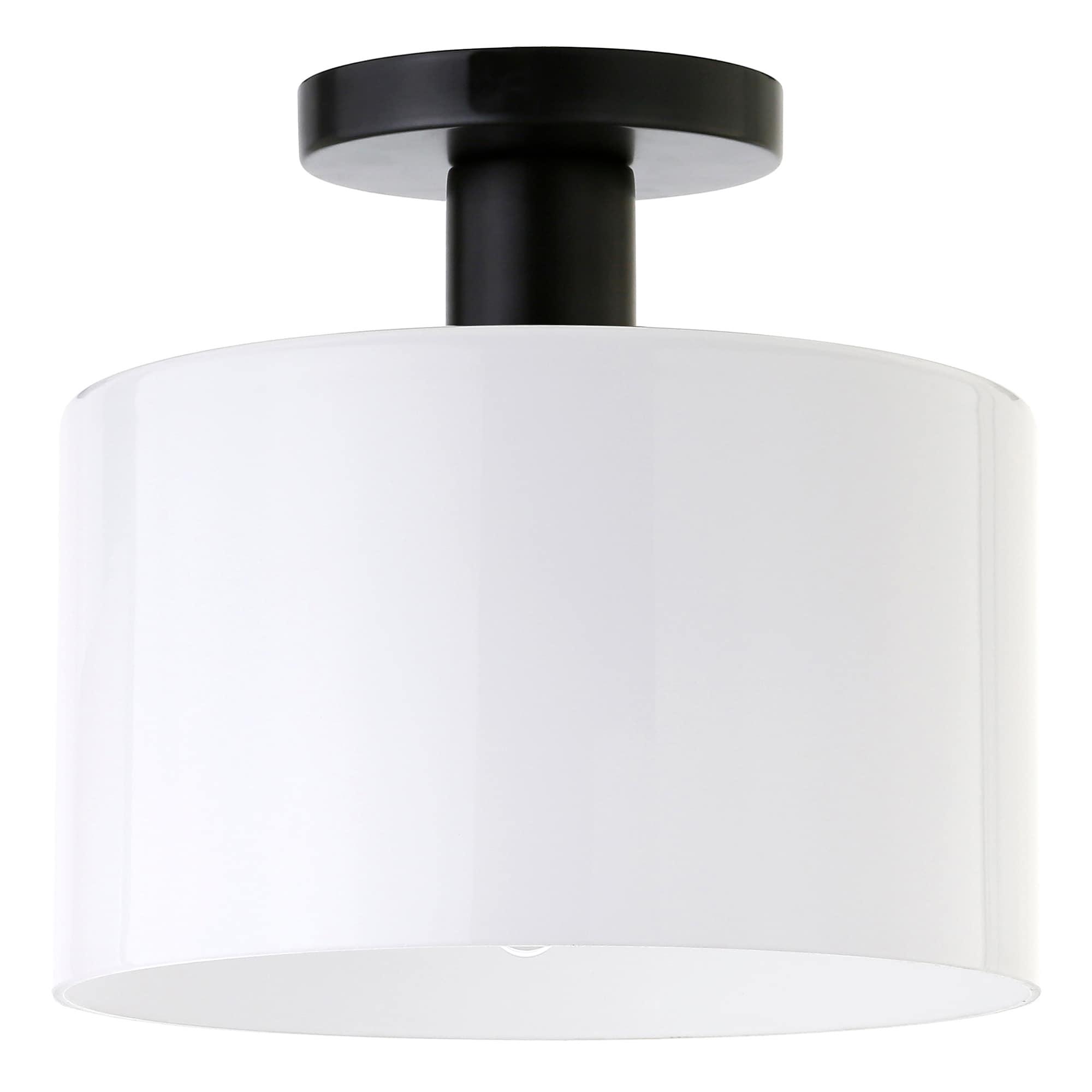 Evelyn&Zoe 10" Matte Black Metal/Glass Semi Flush Mount