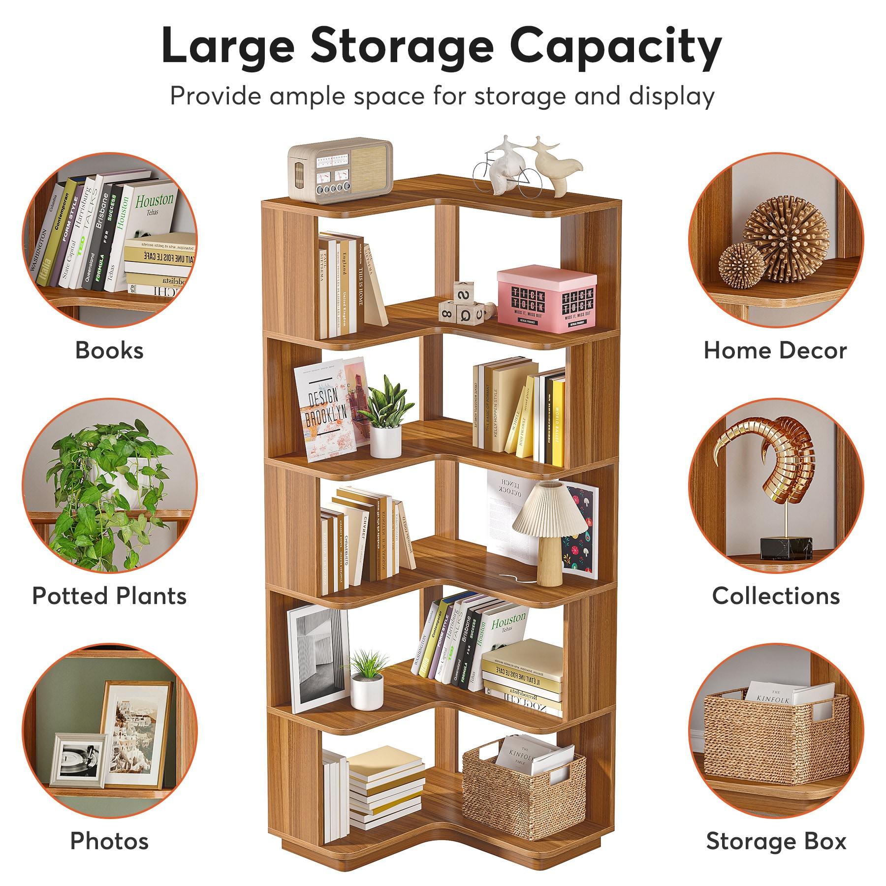 LITTLE TREE 64.96" 6 Tier Corner Bookshelf Walnut