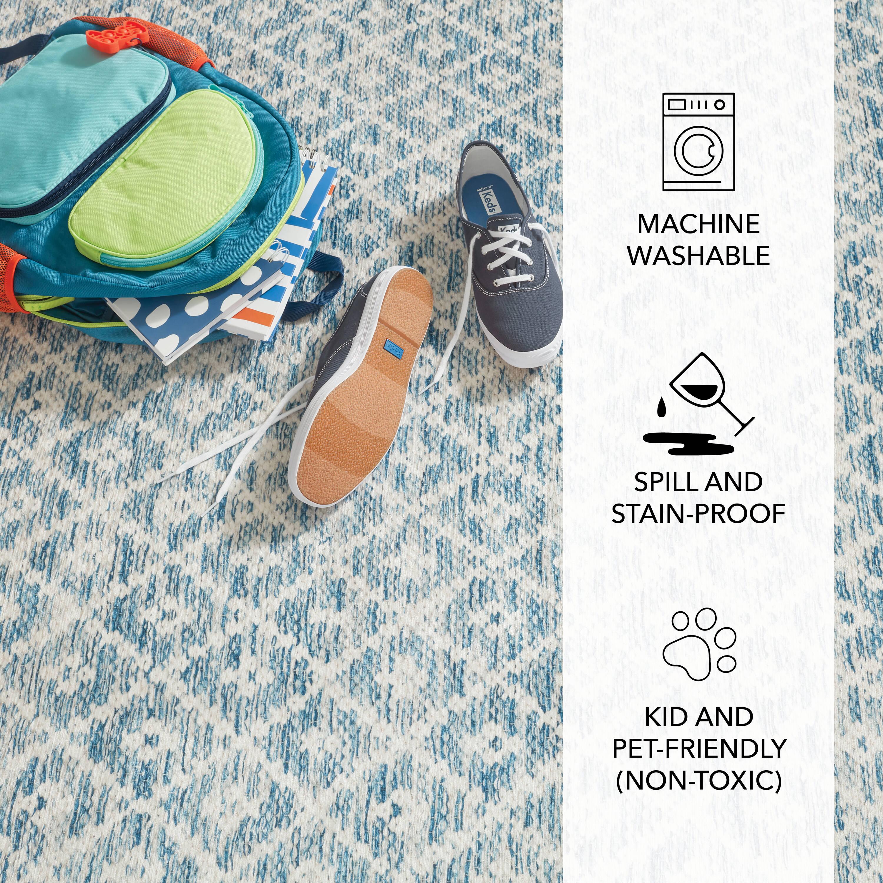 Melange Diamond Blue Machine Washable Rug