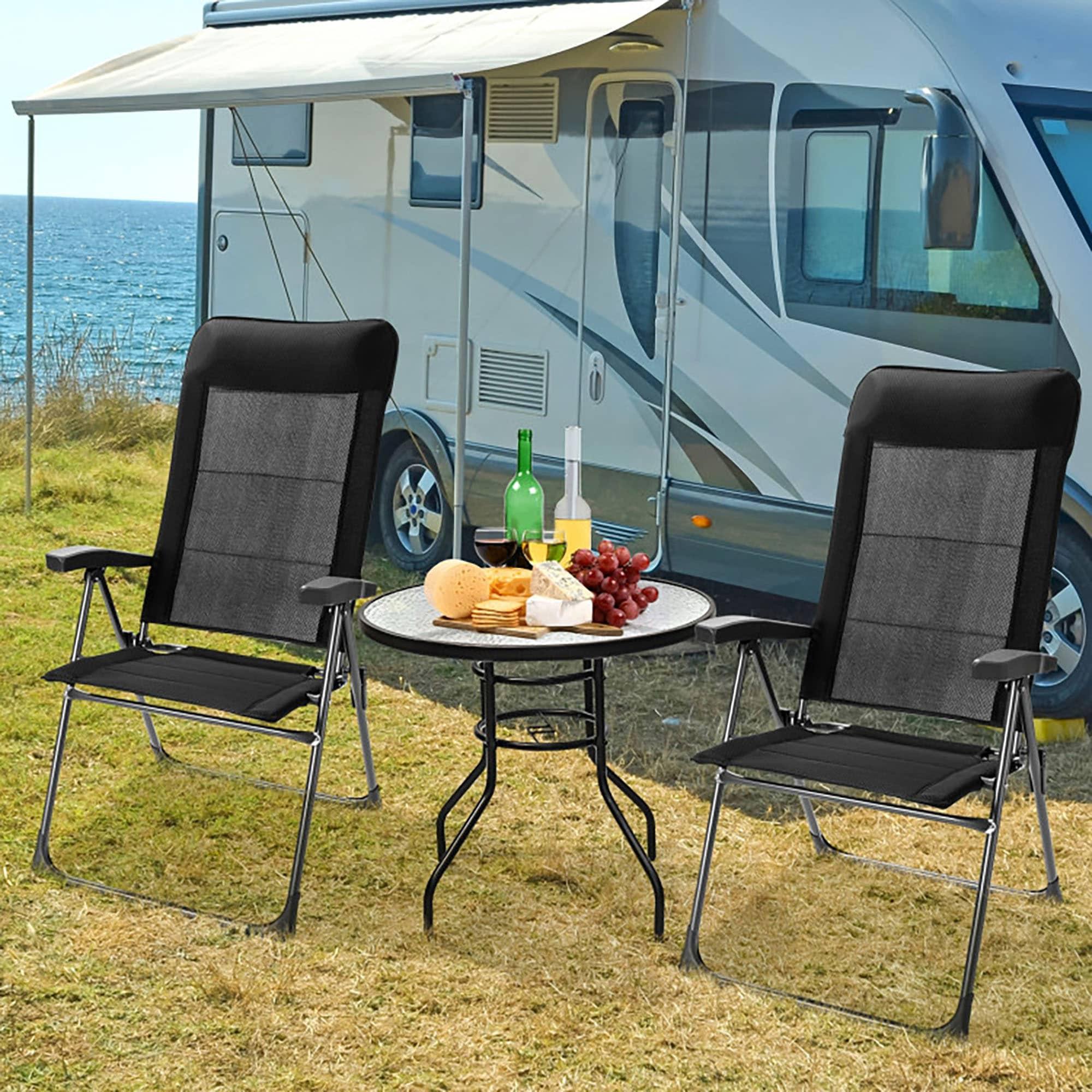 Costway 2PCS Patio Folding Dining Chairs Portable Camping Headrest Adjust Black