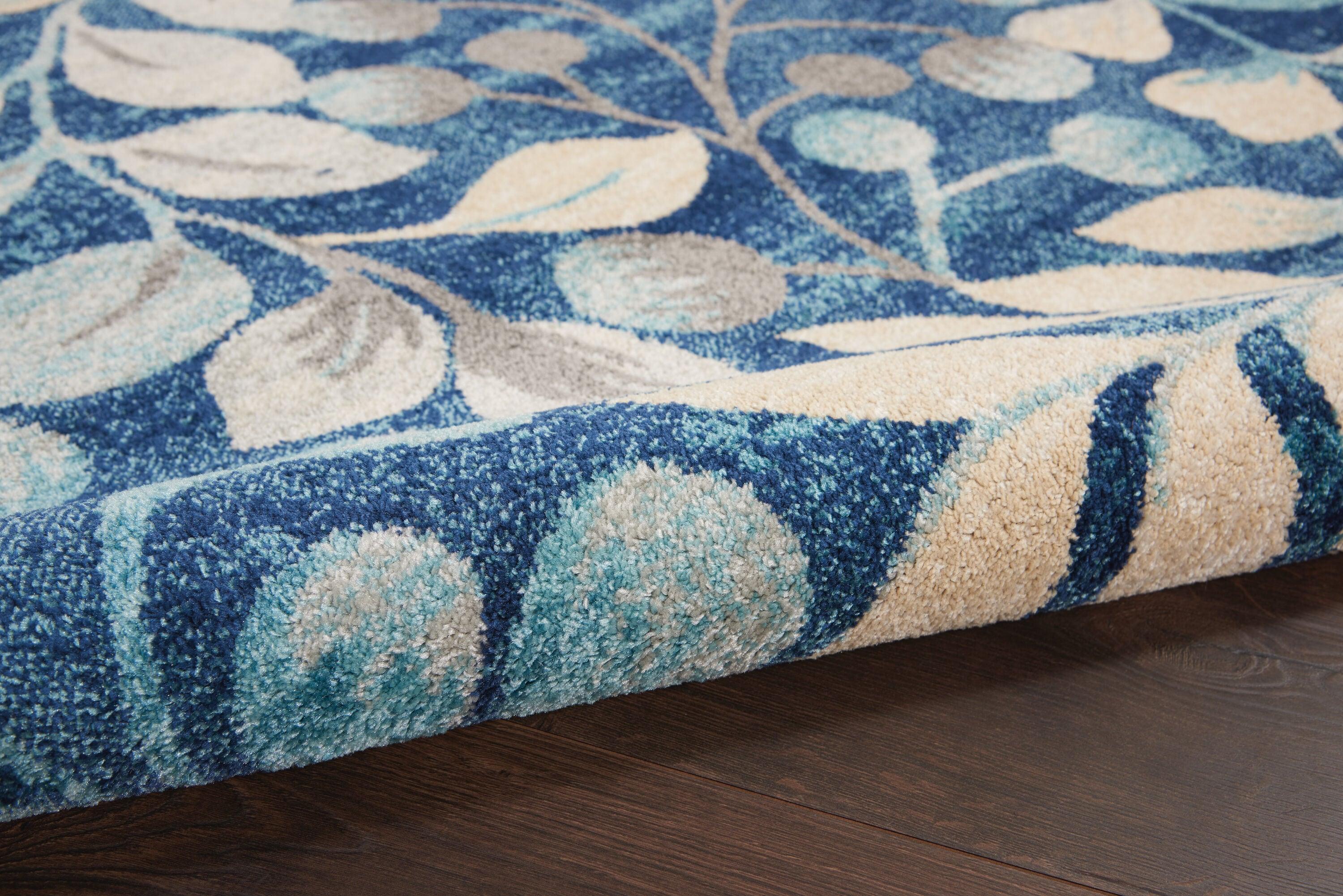 Nourison Tranquil 5'3" X 7'3" (5' x 7') Navy Indoor Area Rug Contemporary Botanical Vine and Bloom by Nourison