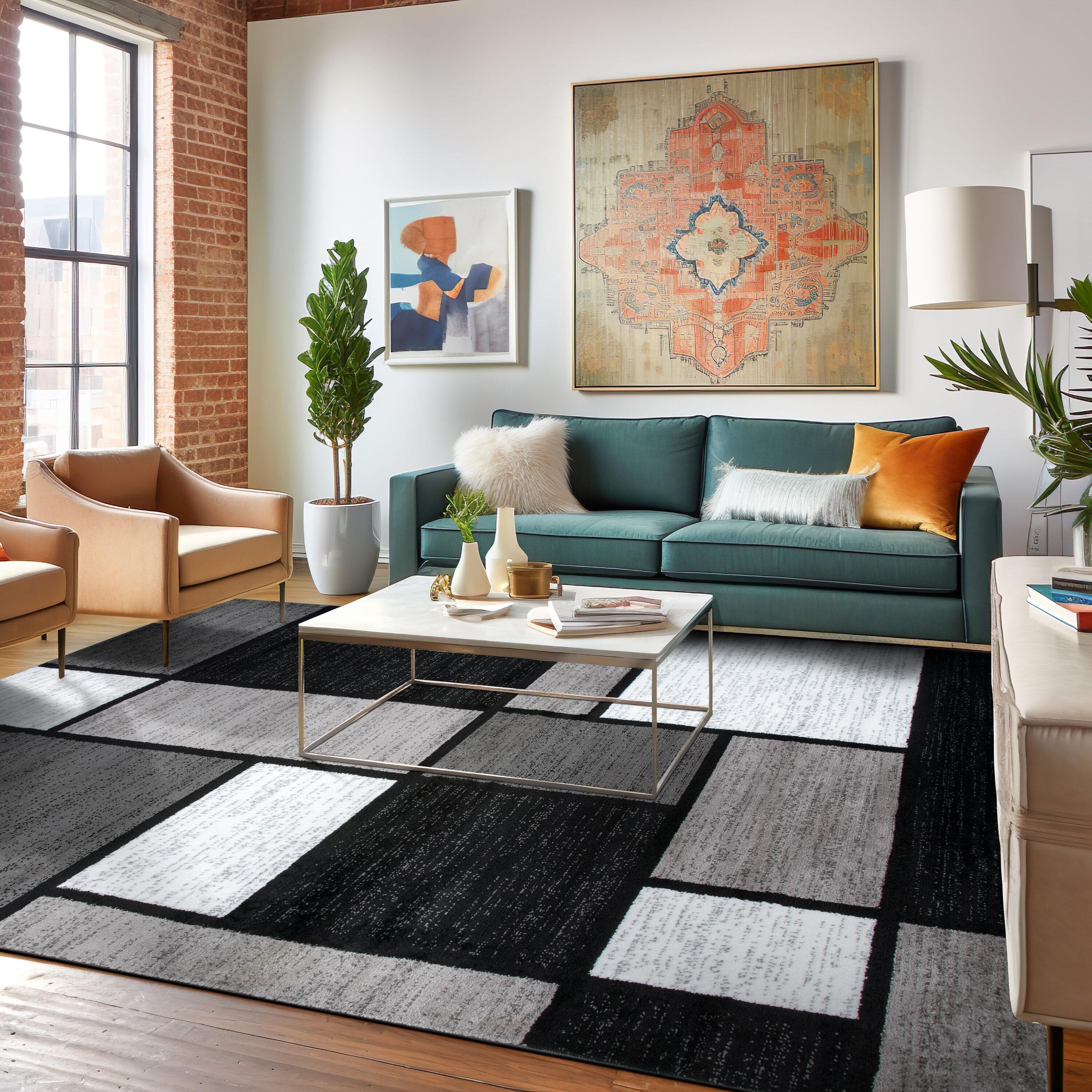 World Rug Gallery Contemporary Modern Boxed Color Block Gray 7'10"x10'2" Area Rug