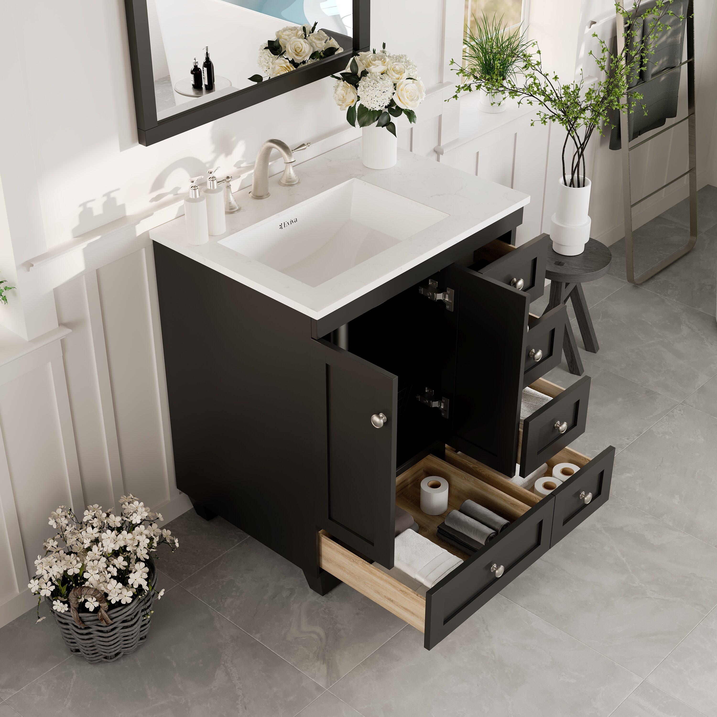 Eviva Happy 28"W x 18"D Espresso Bathroom Vanity with White Carrara Quartz Vanity Top and Rectangular Undermount Sink