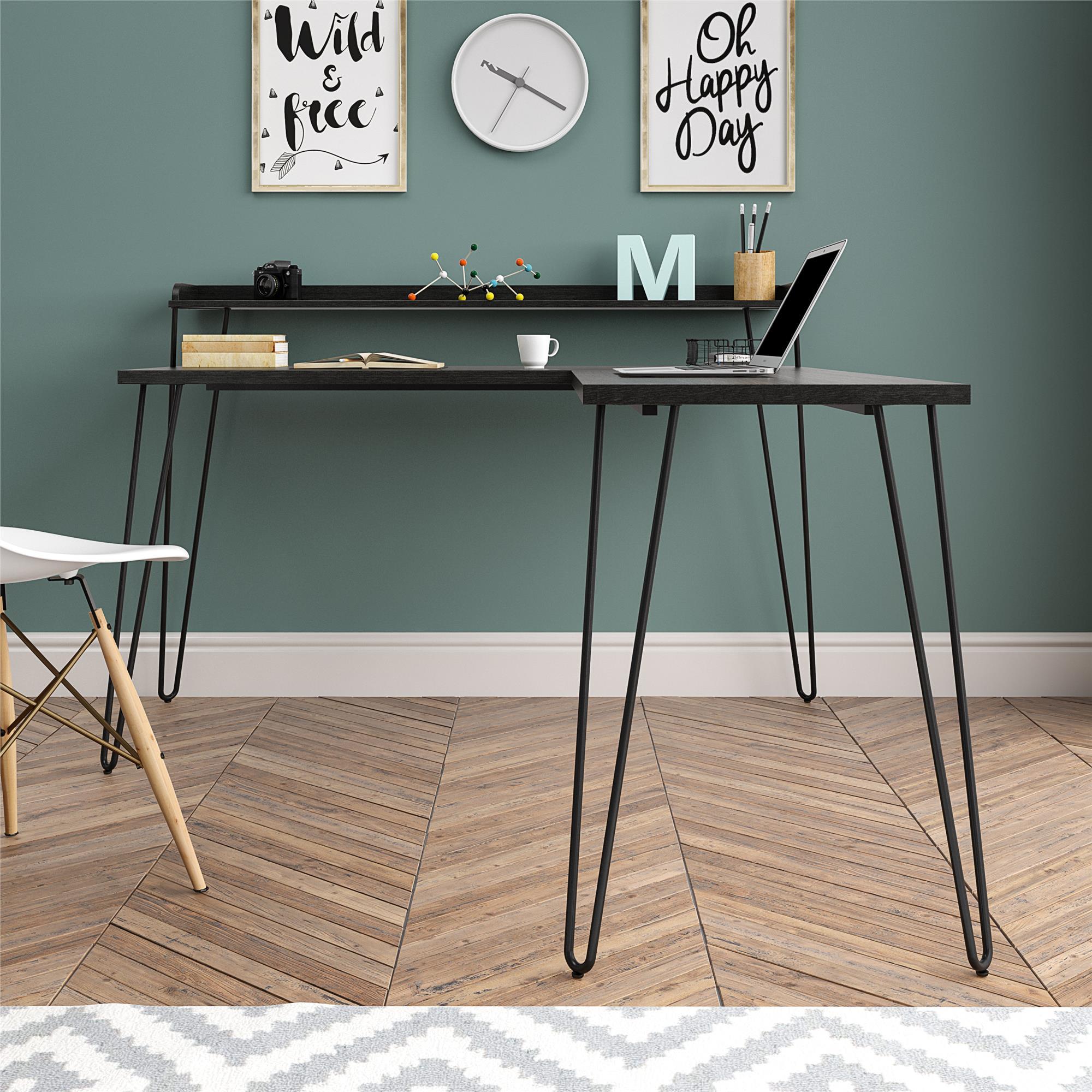 Shanewood 55.1 in. L-Shape Black Oak Computer Desk with Riser