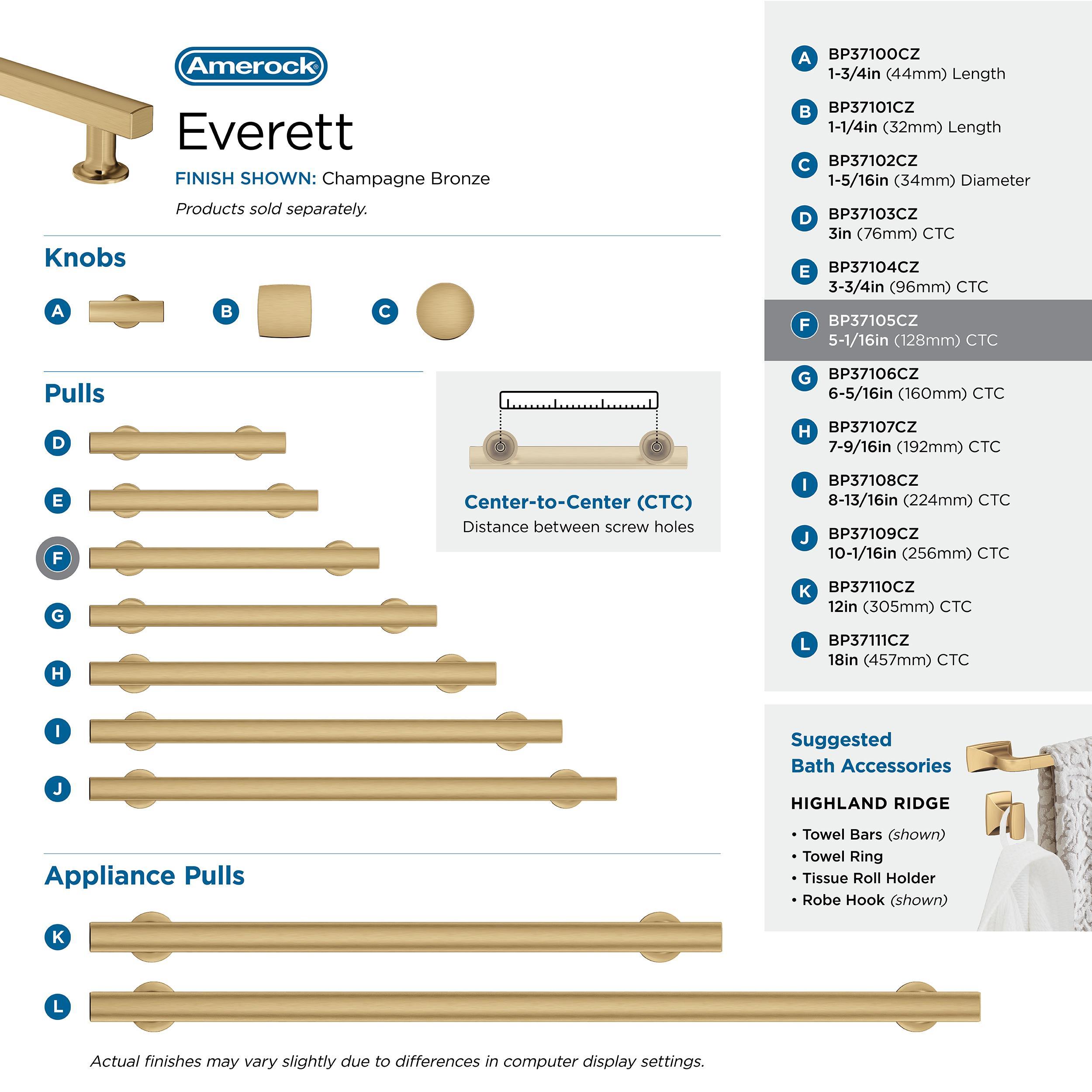 Amerock Everett 5-1/16 inch (128mm) Center-to-Center Champagne Bronze Cabinet Pull