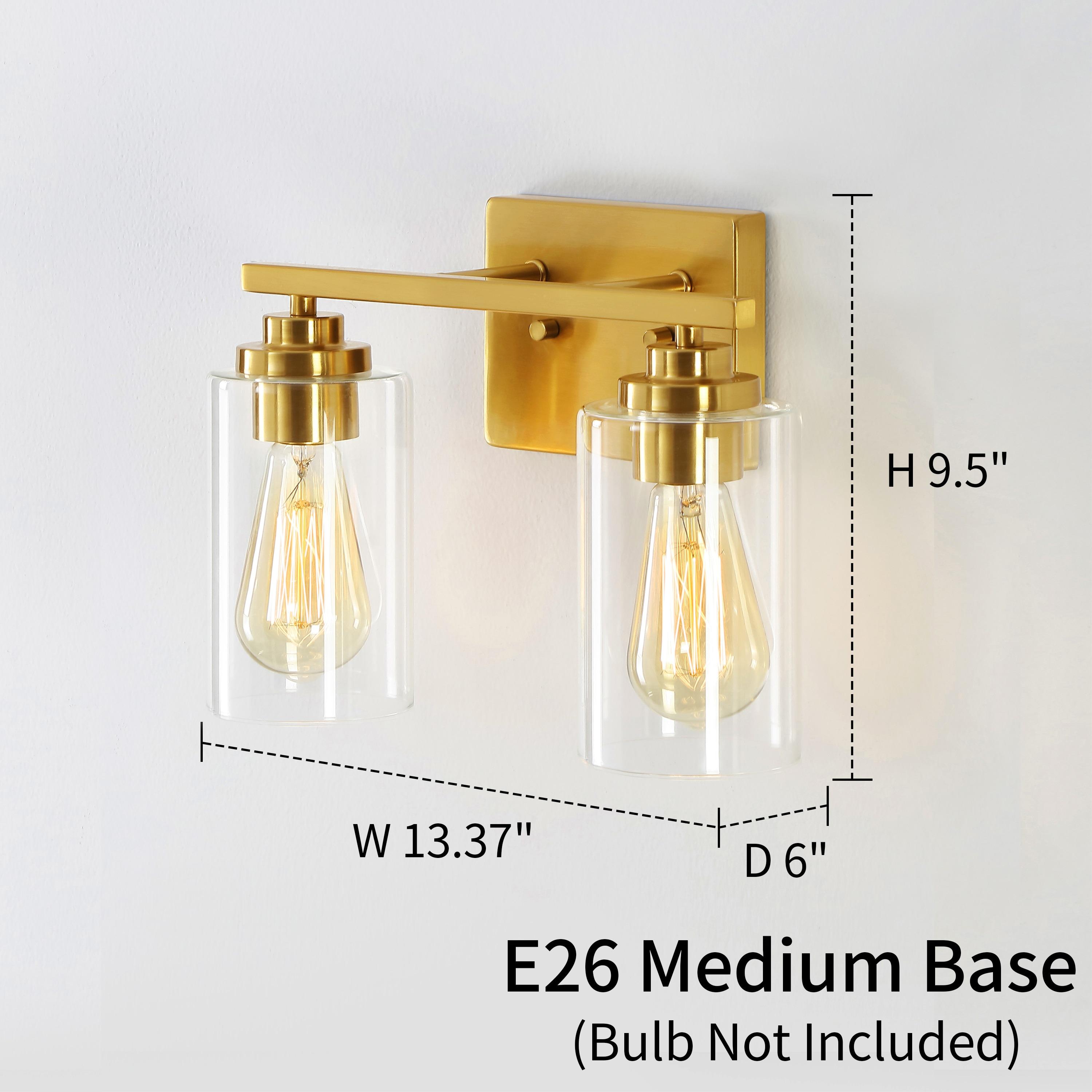 Kawoti  2-Light Dimmable Bathroom Vanity Light with Clear Glass Shade Antiqued Brass