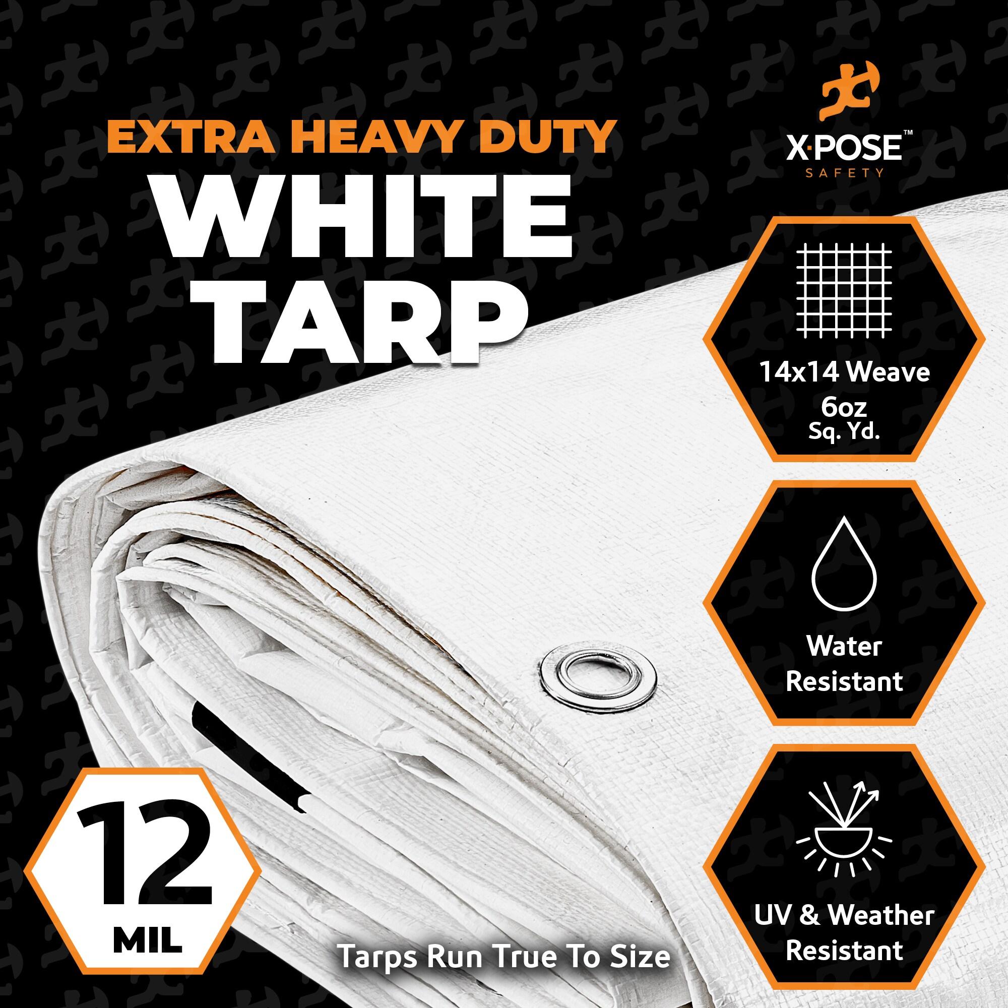 Heavy Duty White Poly Tarp 120' x 120' Multipurpose Protective Cover - Durable, Waterproof, Weather Proof, Rip and Tear Resistant - Extra Thick 12 Mil Polyethylene - by Xpose Safety