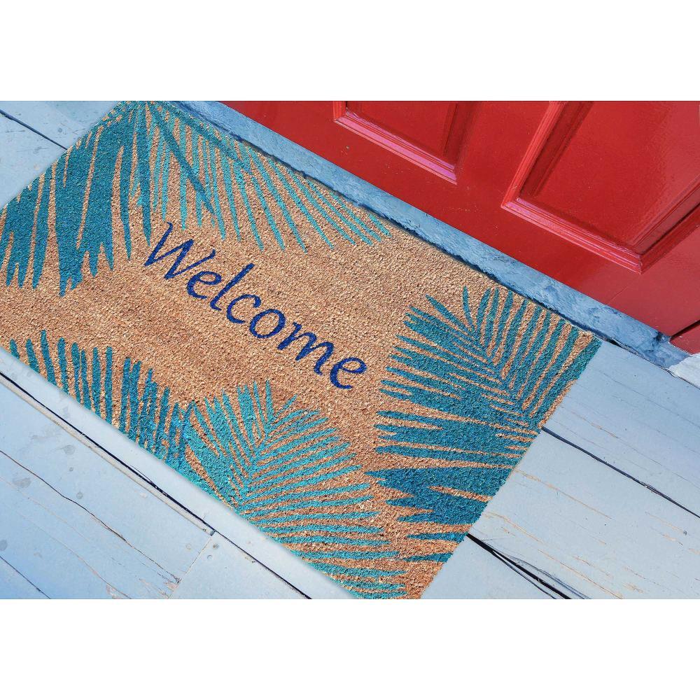 Blue Coir Outdoor Doormat with Palm Border, 24" x 36"