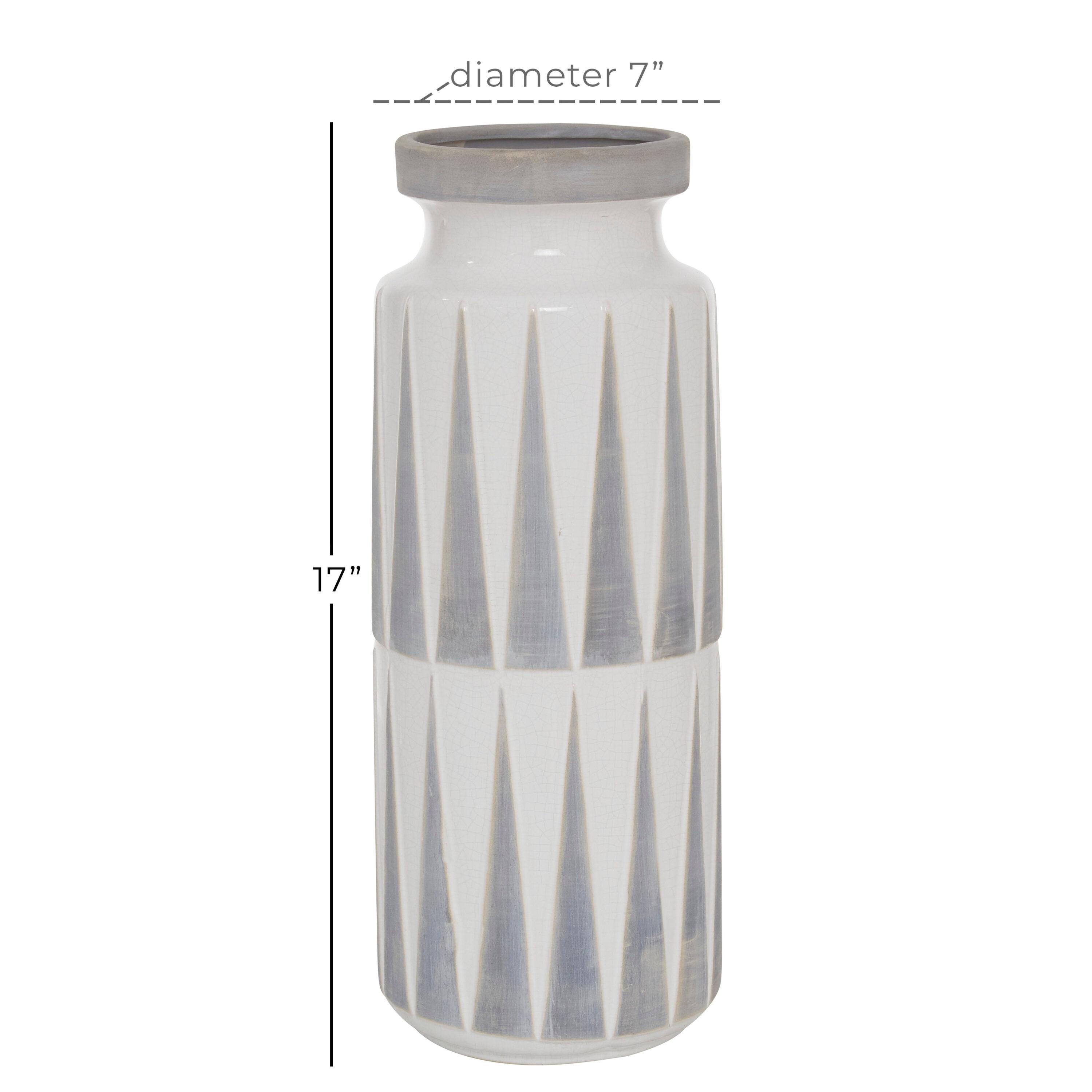 Novogratz Ceramic Decorative White Vase with Triangle Patterns