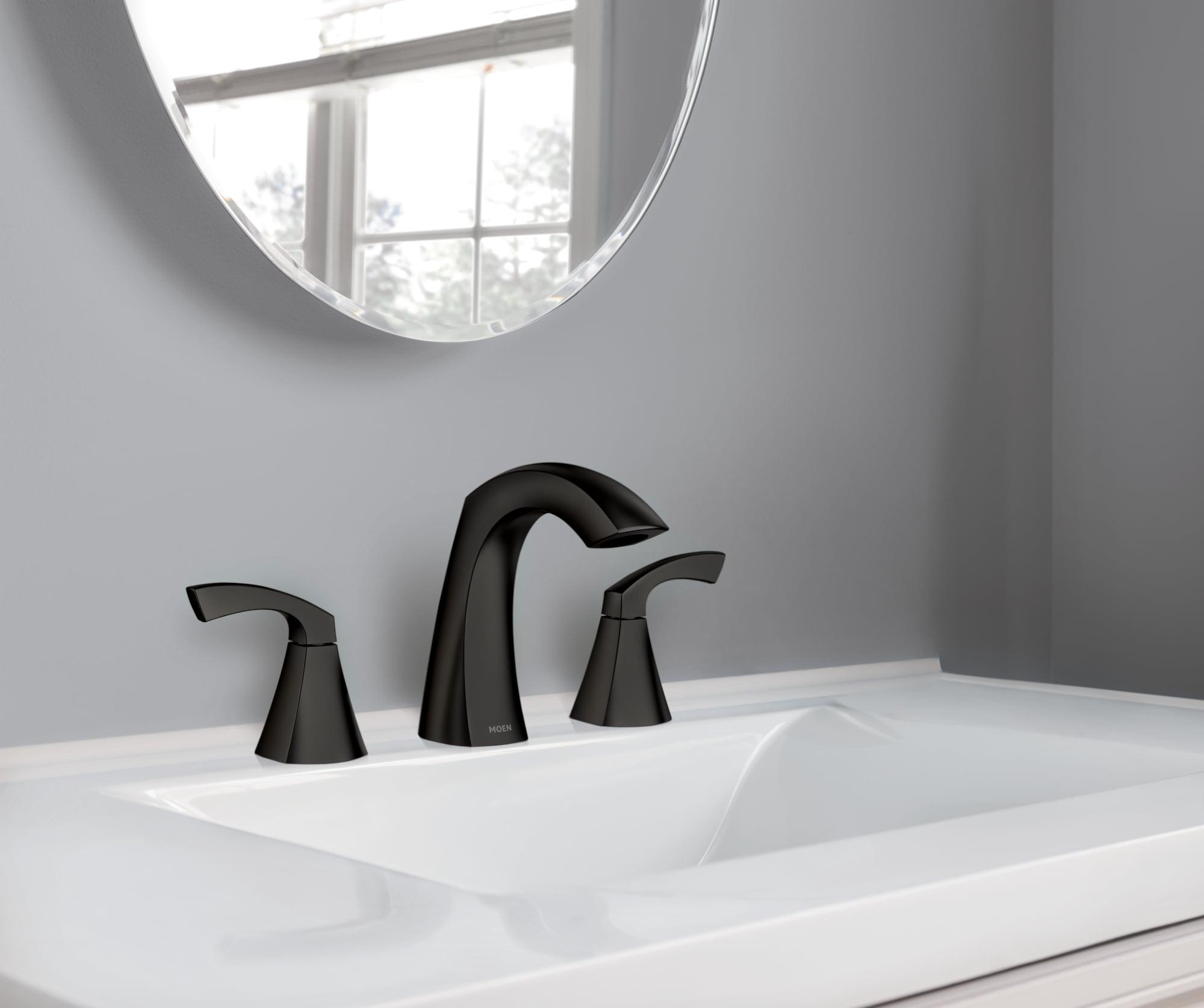 Moen Lindor Matte Black Widespread 2-Handle Bathroom Sink Faucet with Drain Assembly