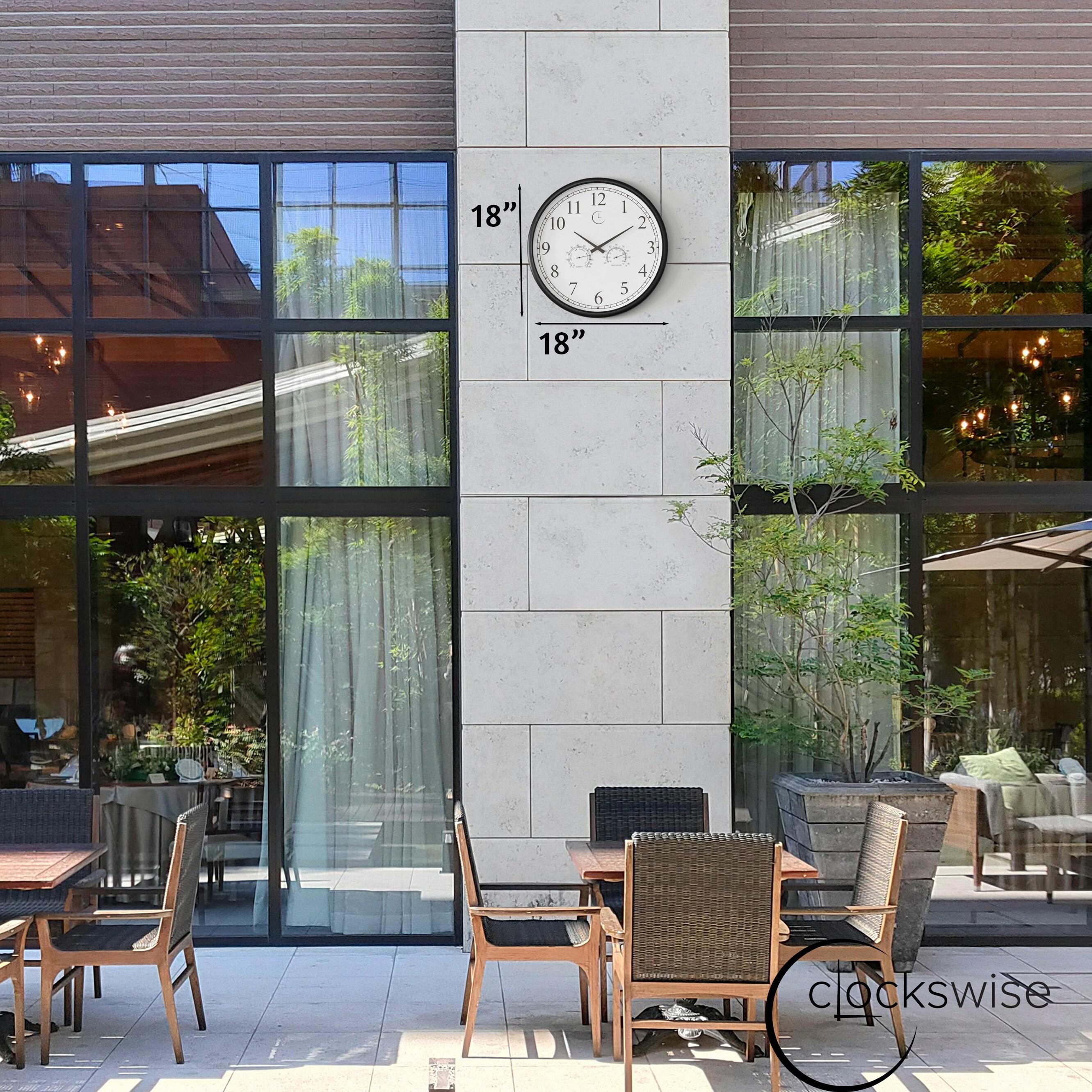 Clockswise 18 Inch Outdoor Wall Clock Thermometer Combo, Waterproof Hygrometer Silent Battery Operated Clocks Timepiece Garden Weather Master Station