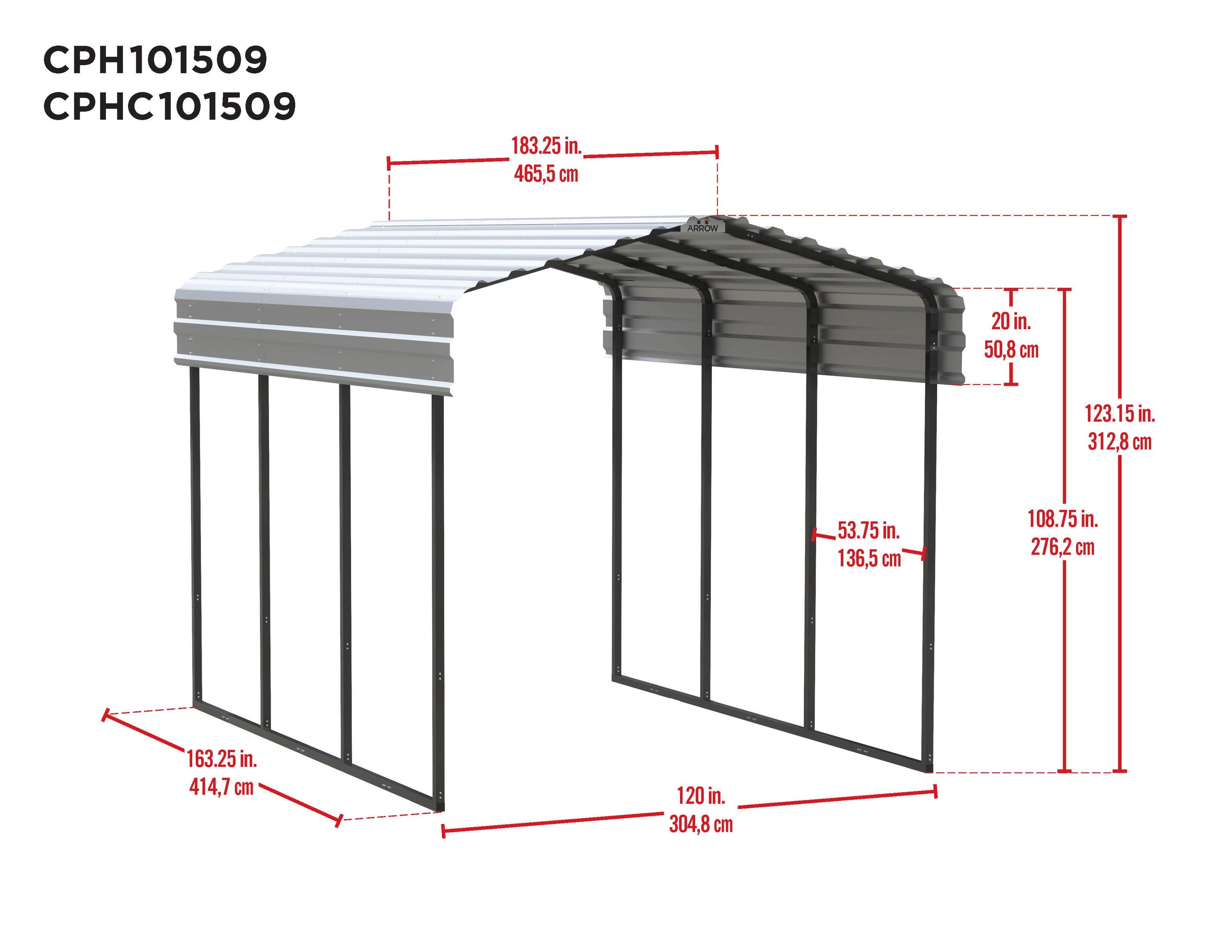 Arrow Arrow Galvanized Steel Carport, 10x15x9